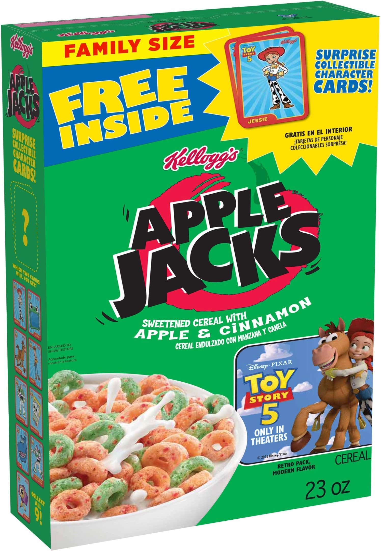 Kelloggโs Apple Jacks Breakfast Cereal, Kids Snacks, Family Breakfast, Giant Size, Original, 23oz Box (1 Box)