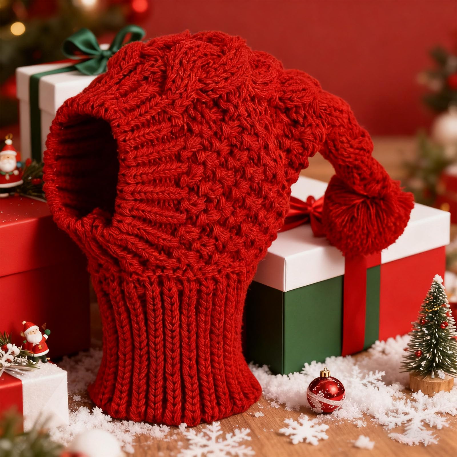 Breathable Winter Dog Hat Warm Acrylic Fibre Knitted Hat For Whippets Italian Greyhounds Daily Use Cold Weather Walking Dog Headwear (Red, M)
