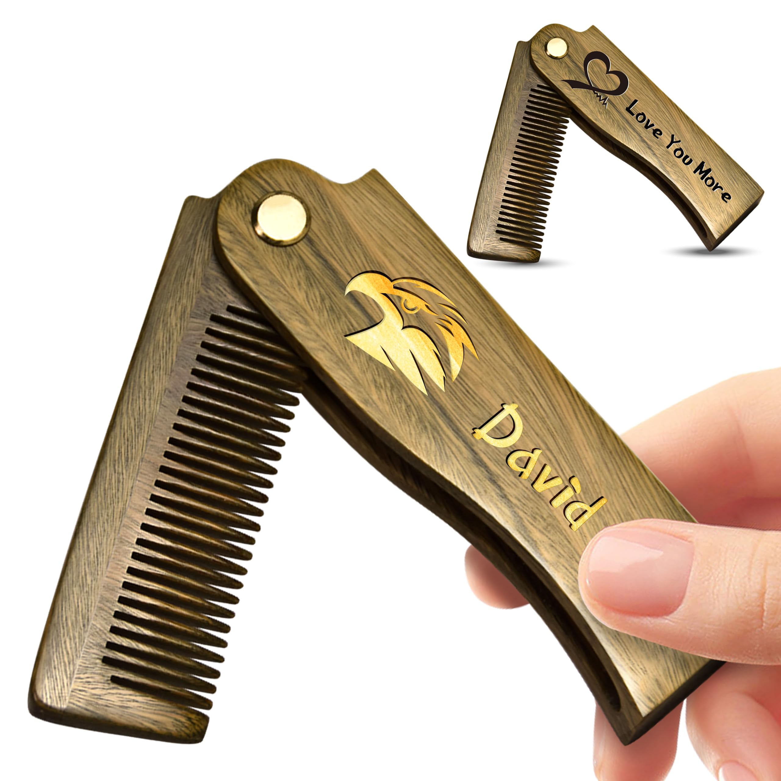 Personalized Wooden Beard Comb for Men, Custom Folding Pocket Comb for Moustache Beard & Hair Sandalwood Combs,Gift for Men