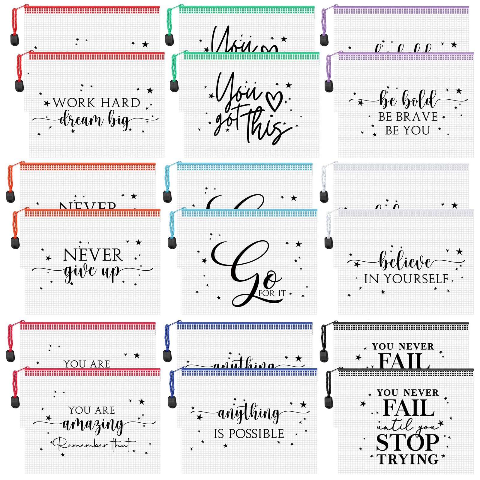 Tenceur 18 Pcs Pencil Pouch Appreciation Gifts for Teacher Coworker Employee Staff Mesh Zipper Pencil Case Pouch Thank You Gifts for Back to School Office Supplies Co Worker Volunteer (Inspirational)