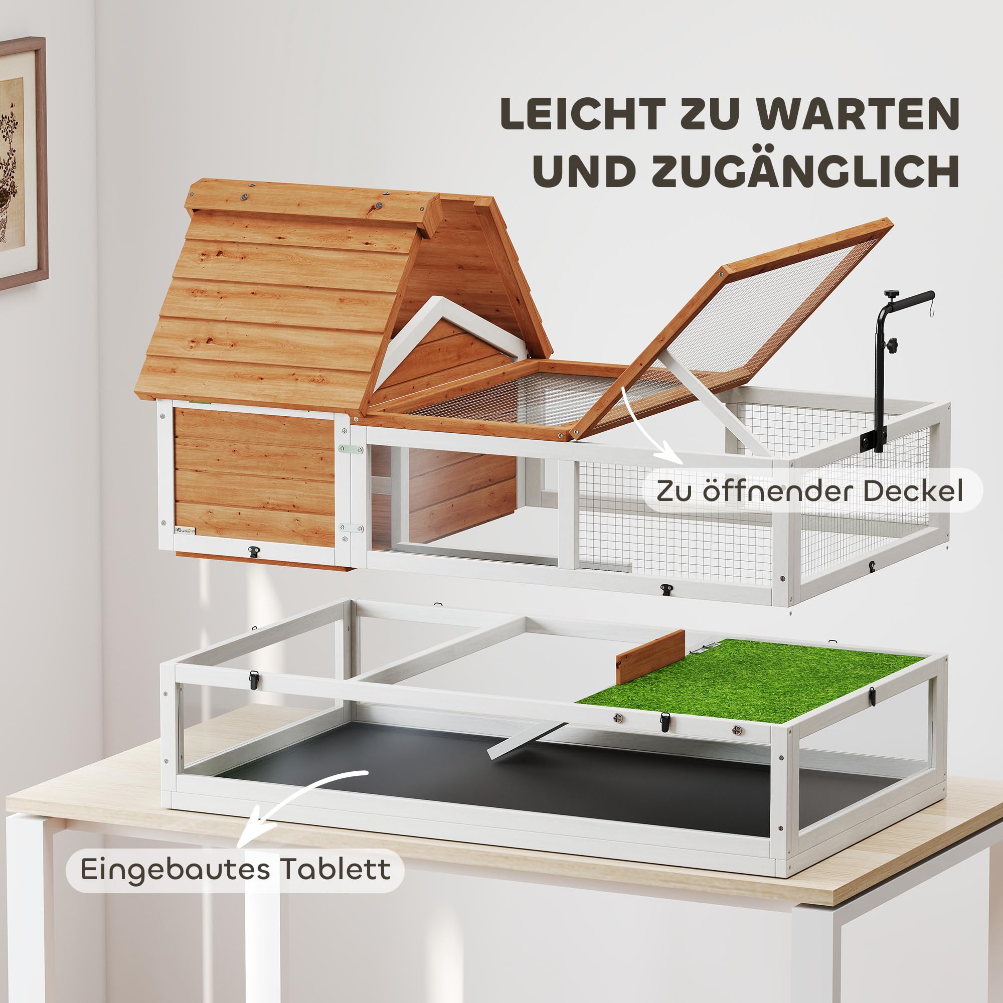 PawHut Schildkrötenhaus aus Holz Schildkrötengehege mit Zwei Haupthäusern aufklappbarem Oberseite Lampenhalter, Outdoor Reptilienkäfig Terrarium für Schildkröten Reptilien 116 x 70,5 x 69,5cm Orange
