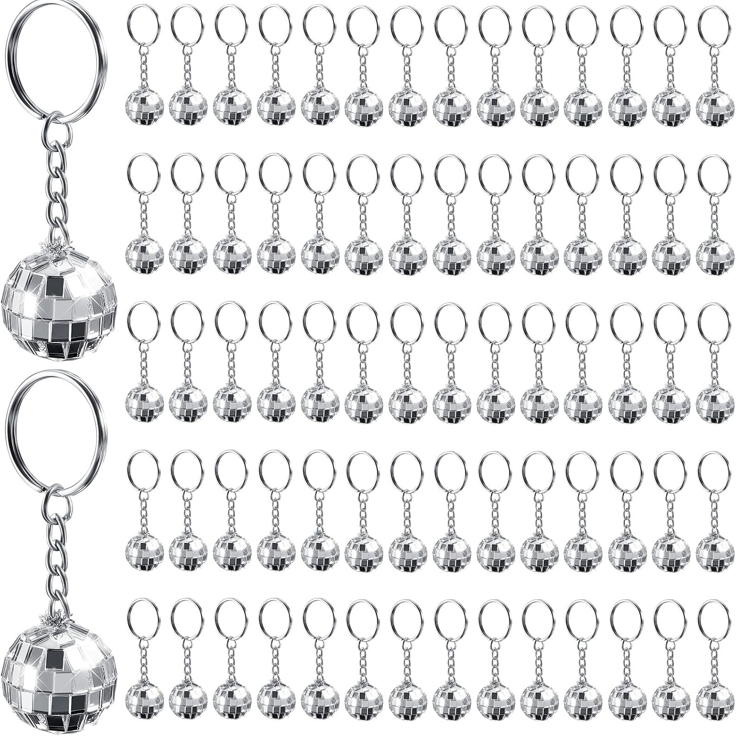 Hicarer 72 Pcs Disco Ball Keychain 70s Mirror Mini Disco Keychain Disco