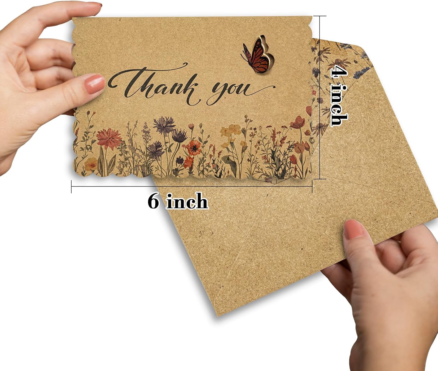 AZAZA Floral Thank You Cards with Envelopes 24 PK, Wedding Cards Unique Floral Design, 4x6 Wildflower Thank You Notes for Baby Shower, Bridal Shower, Sympathy (Kraft Butterfly) - Image 6