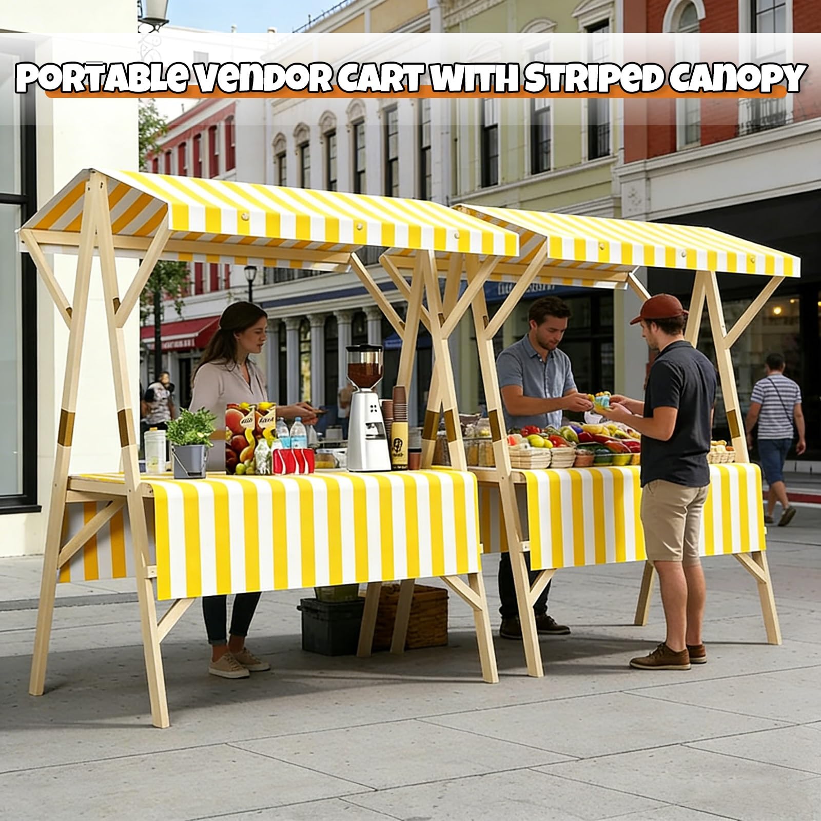 HARELA Carrito de Comida callejera de Madera, Genérico Puesto De Mercado con Toldo, Puestos Plegables for ferias de artesanías, mercados callejeros y ferias de artesanía(Red A,120cm/47.2in)