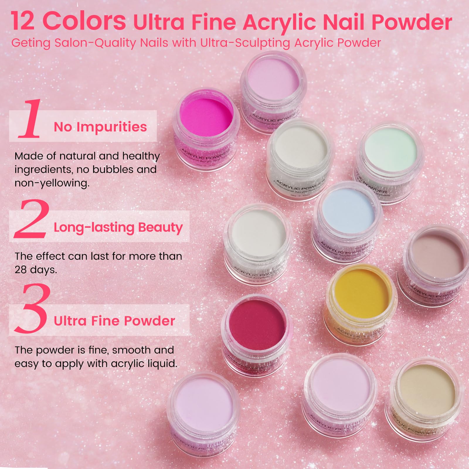 Kit de Uñas Acrílicas para Principiantes Completo: 12 Colores Acrilico Para Uñas con Dedo de Práctica Taladro Lámpara UV - Kit Uñas Semipermanentes Extensión Manicuracon Bolsa Glitter