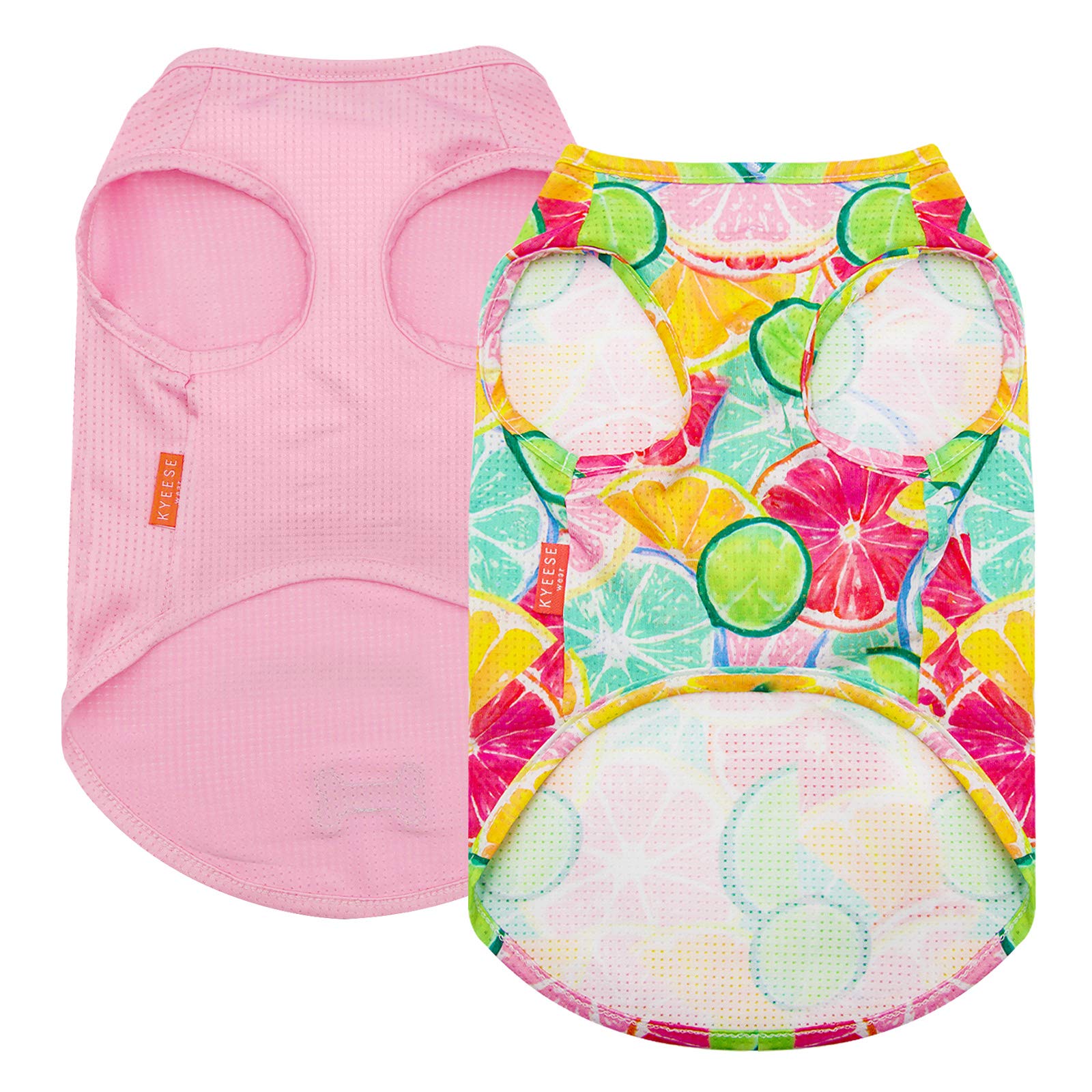 KYEESE Lot de 2 chemises pour chien, légères à séchage rapide avec étiquette réfléchissante, sans manches, motif citron, idéal pour la protection solaire d'été, taille M, citron + rose