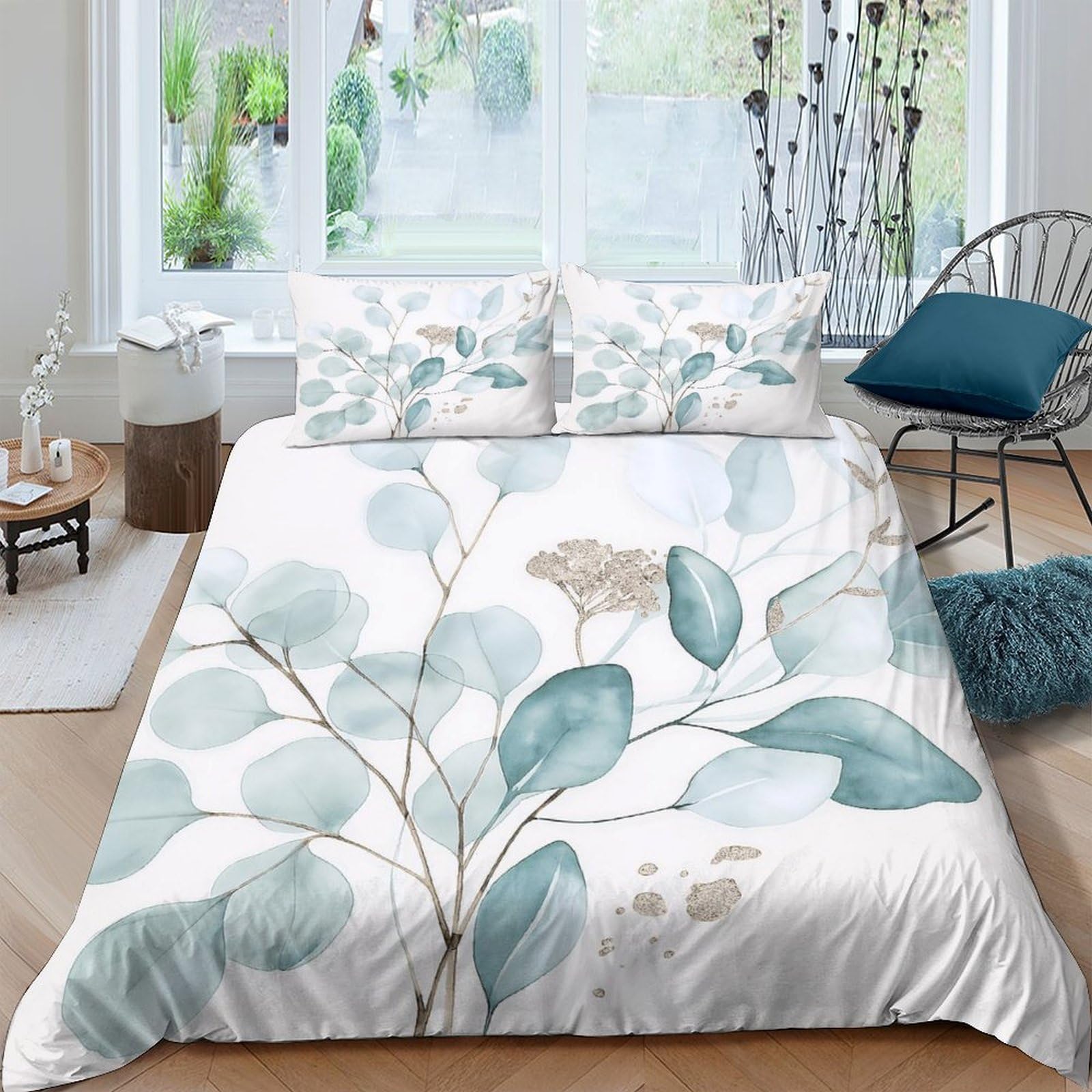 Ctjqhvkz Style-4 3D Printed Eucalyptus Leaf Fitted Sheet Microfiber Soft Botanical Watercolor Mattress Cover For Bedroom Dorm Decor Single（135X200cm）