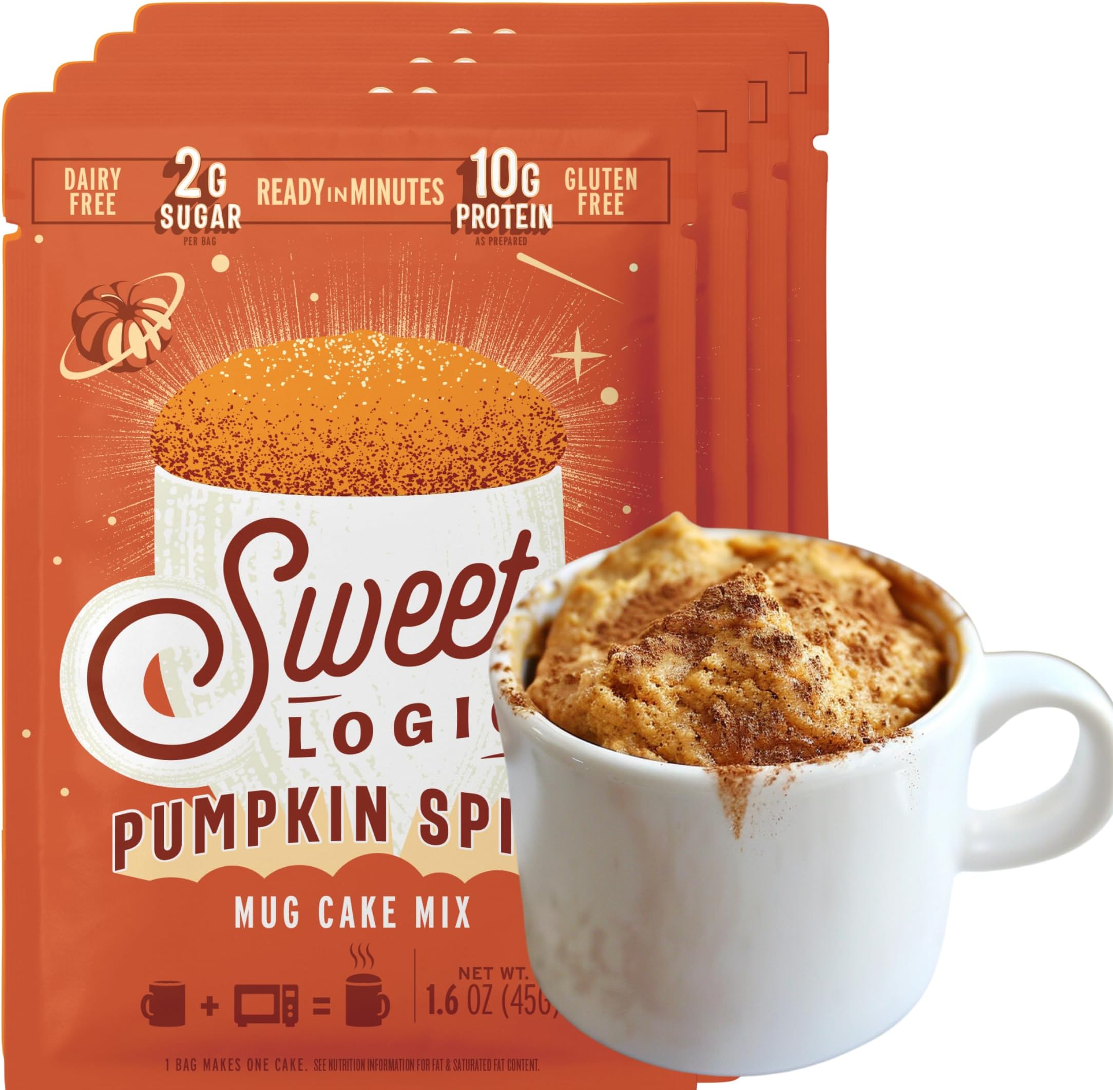 Sweet Logic Keto Dessert Mug Cake Mixes - Pumpkin Spice - Low Sugar - Gluten-Free - Low Carb - Diabetic-Friendly Sweets - Natural Ingredients - High Protein - Delicious Keto Treats (4 Pack)