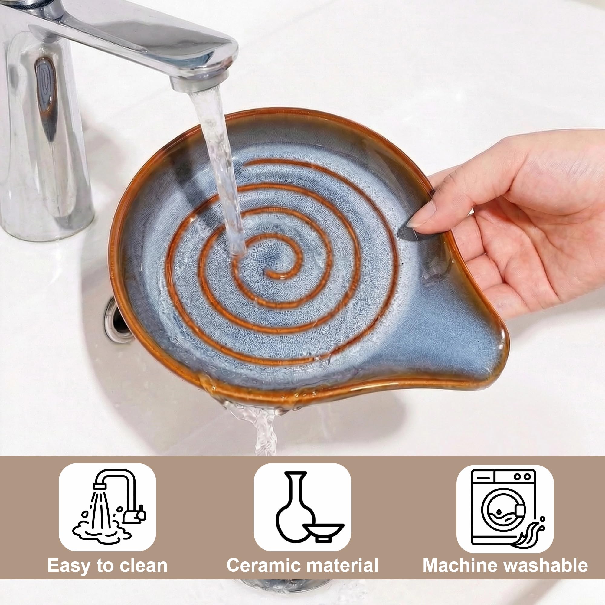 Repose Cuillère Cuisine en Céramique, Porte-Cuillère Multifonction pour Ustensiles de Cuisine, Lavable au Lave-Vaisselle