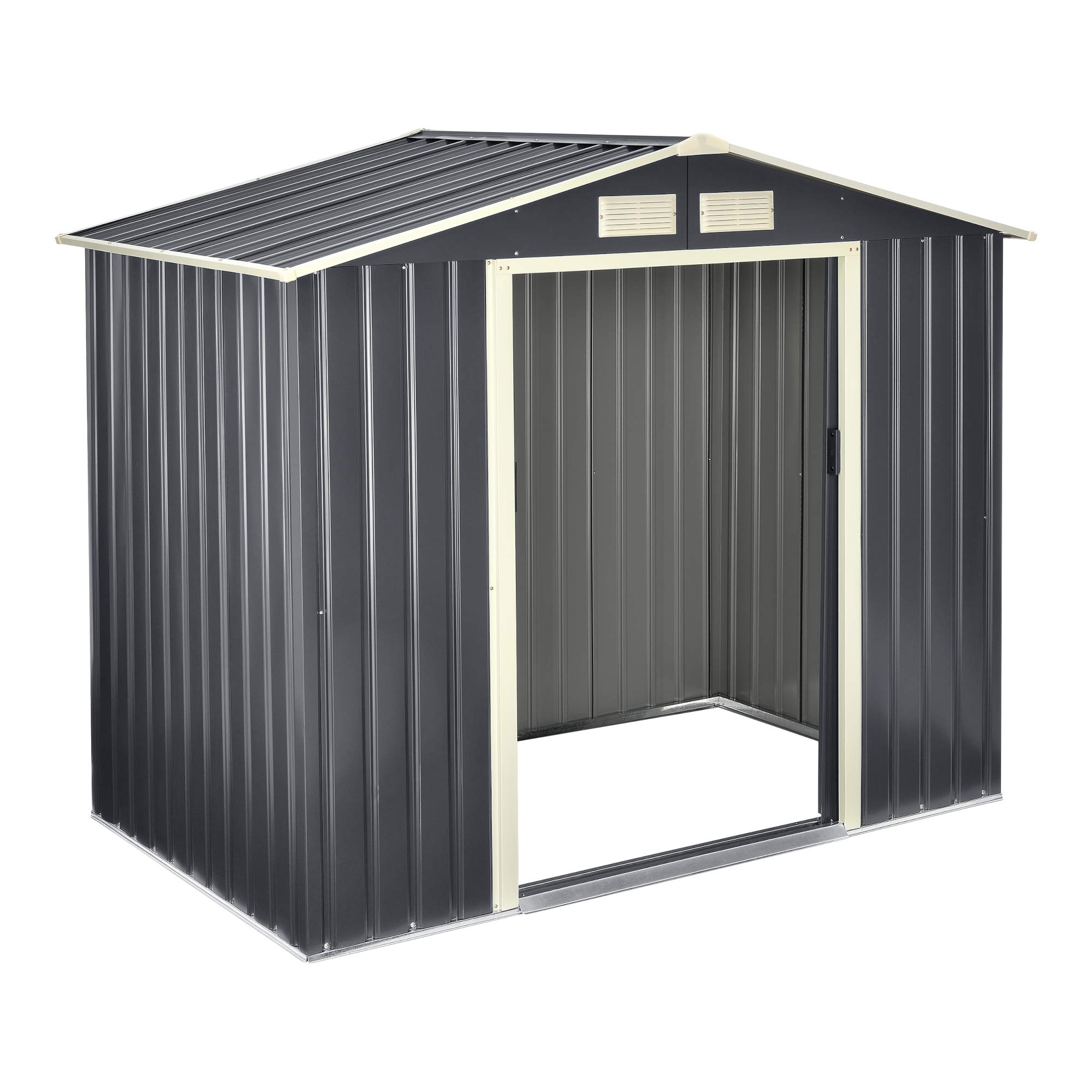 [en.casa] Abri de Jardin 4 m³ Robuste Cabane de Stockage Extérieur Cabane à Outils Toit à Pignon Tôles en Acier Galvanisées Gris Foncé