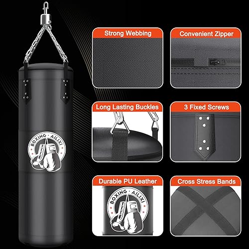 Miniatura 3 de Saco de boxeo de 4 pies para adultosniños, saco de boxeo pesado sin relleno, juego de bolsa de boxeo con guantes de boxeo, envolturas, cadena,