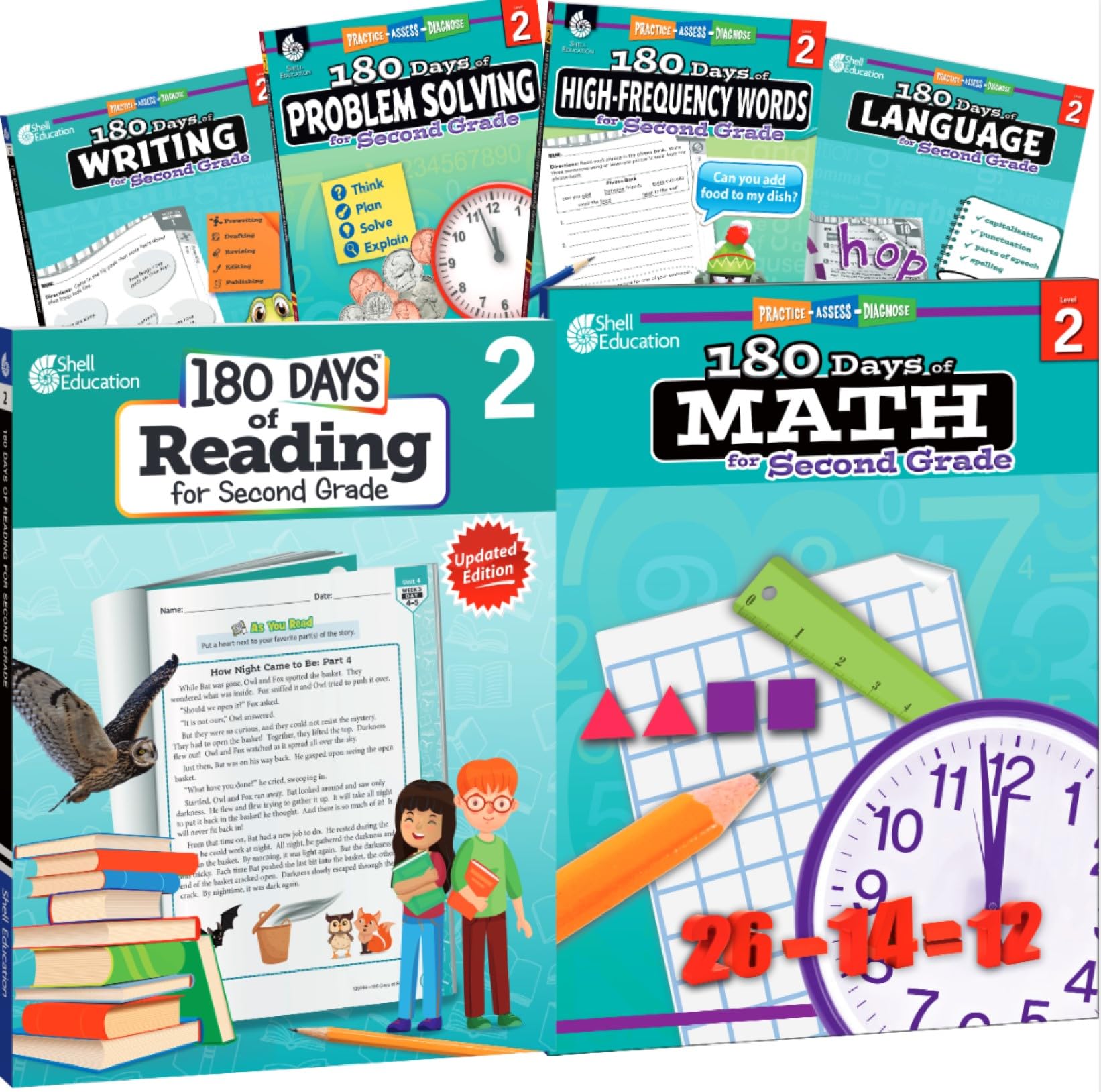 180 Days(tm): Includes 6 Assorted Second Grade Workbooks to Practice Math, Reading, and Sight Word Skills for 2nd Grade Practice Workbook for ... Created by Teachers (180 Days of Practice)