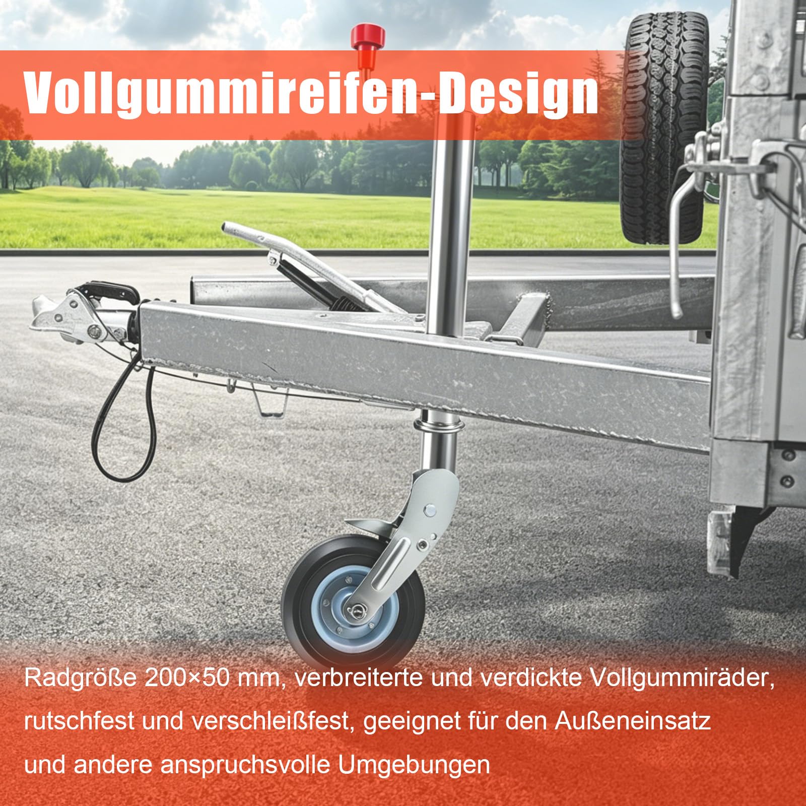 Stützrad für Anhänger mit Kurbel, 500 kg Traglast | Kurbelstützrad höhenverstellbar 245 mm, Deichselstützrad Universal Ersatz für Anhänger Wohnwagen Wohnmobile, Rad 200 x 50 mm