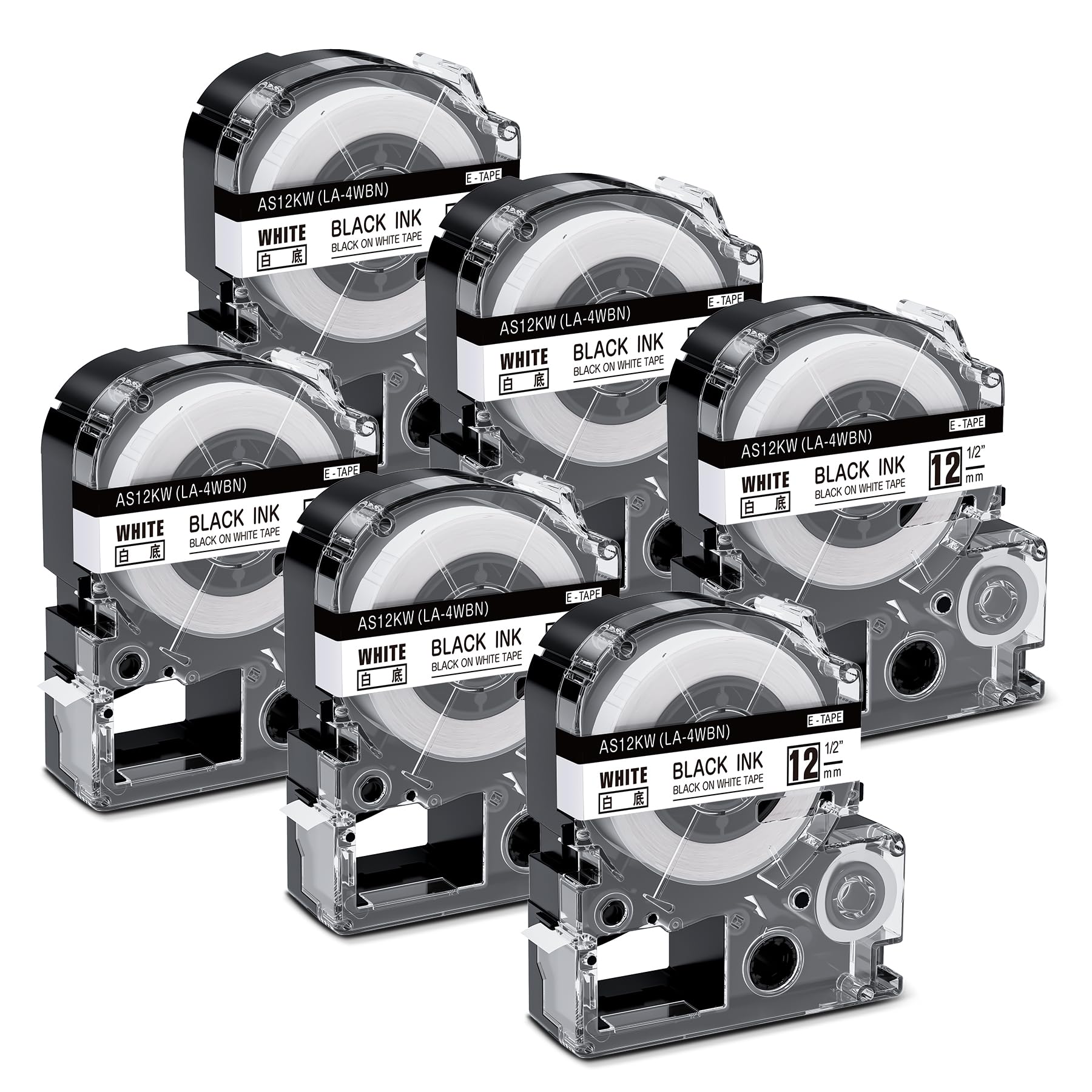 Aonomi LK-4WBN SS12KW Label Tape Replace for Epson Label Maker Tape LC-4WBN LC 4WBN9 12mm 1/2" Black on White 0.47" Compatible with Epson LabelWorks