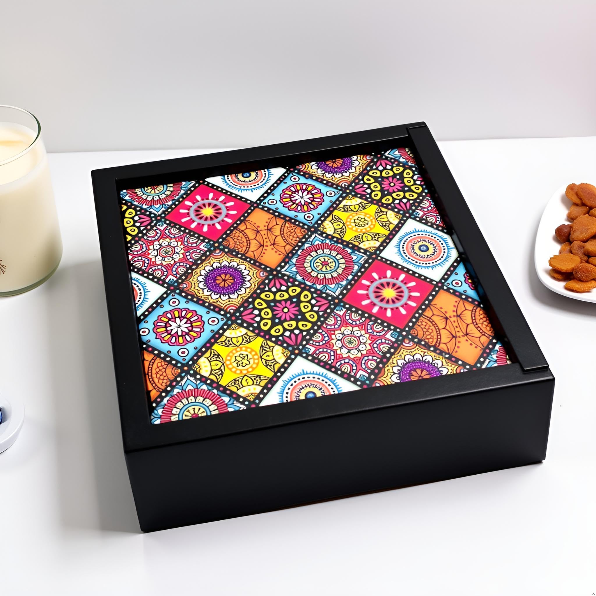 Angira handicrafts wooden Dry fruit box Multipurpose 4 Section Handcrafted Large Size Square Dry Fruit Box for Diwali Gift, Food Storage, Spice Box AHS-DB0150-image-30