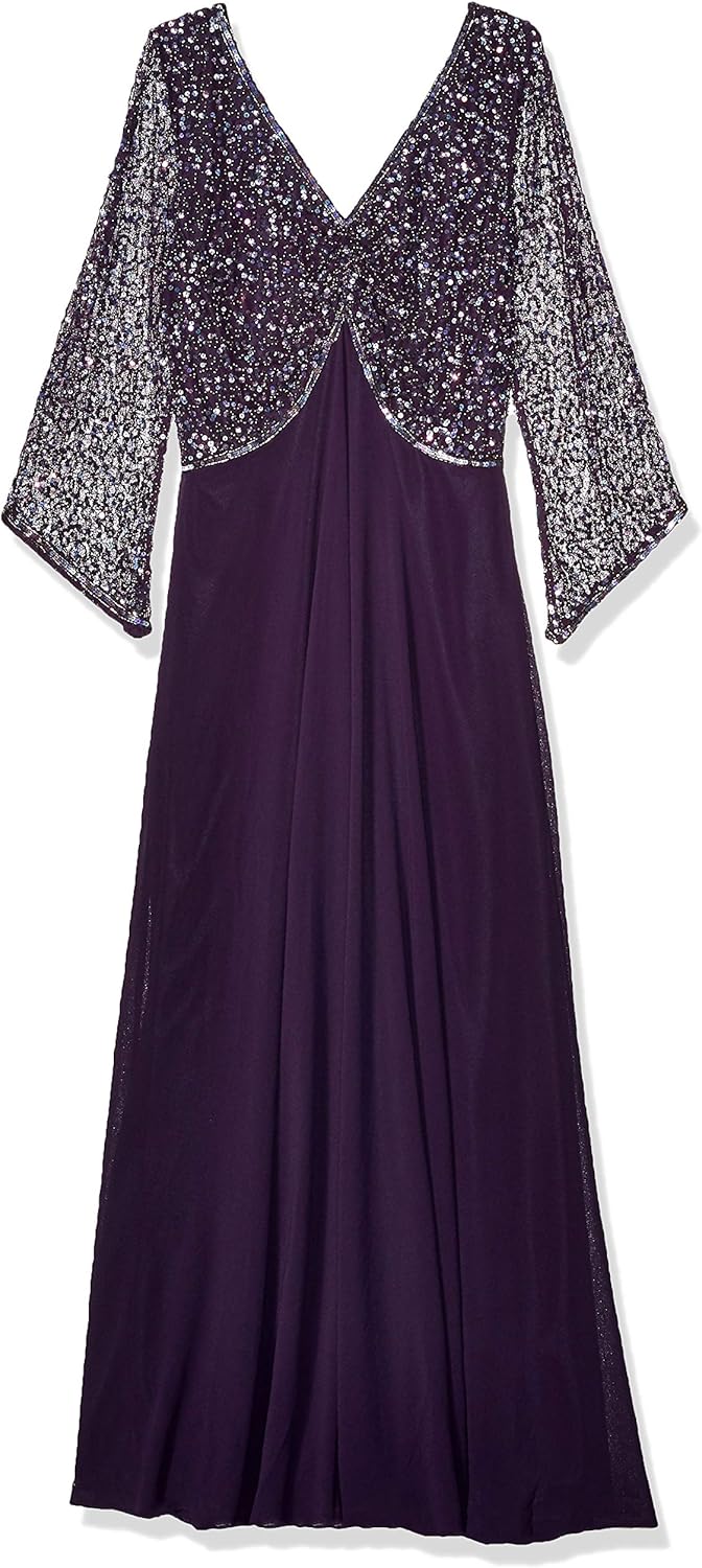 J Kara Women's Plus Size 3/4 Sleeve V-Neck Beaded Top Long Gown - Image 7