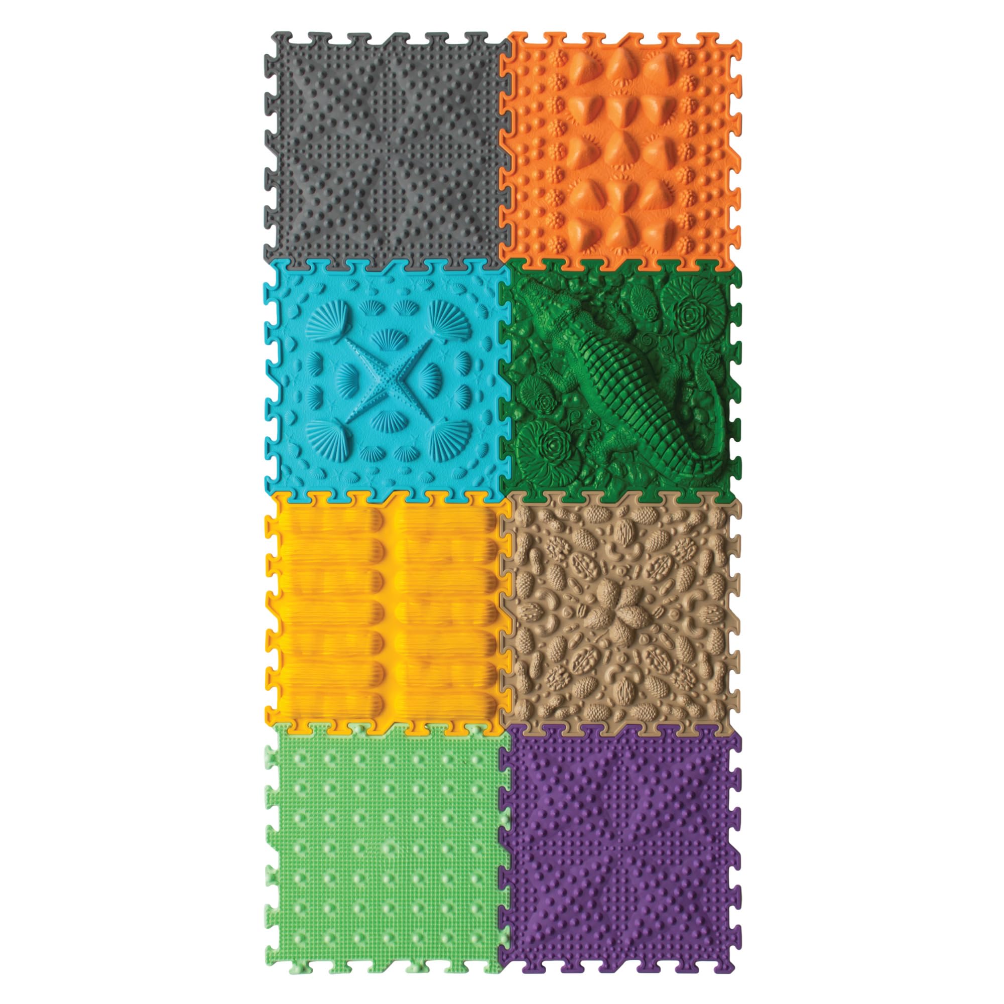 Massage Puzzle sensorische Bodenmatte - Orthopädische Spielmatte für Kinder oder als Baby Spielzeug, Puzzlematte Unterlage für den Boden (Nil Krokodil)