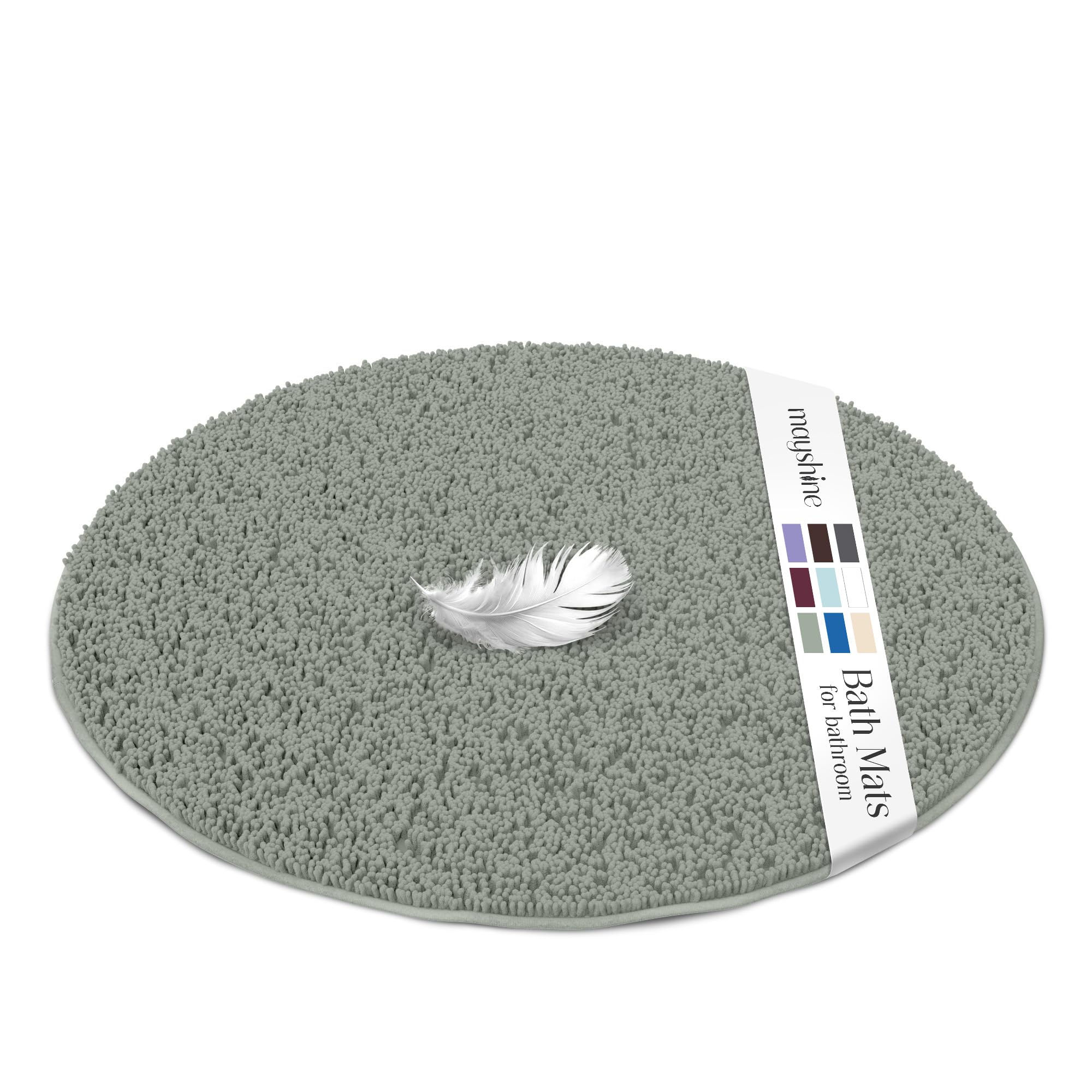 Large Round Area Rug Set for Bathroom 36"x36" Soft Plush Chenille Bath Mat, Water Absorbent Non-Slip Bathroom Rug | Washable Shag Carpet for Shower, Bedroom, or Home Décor | Sage Green