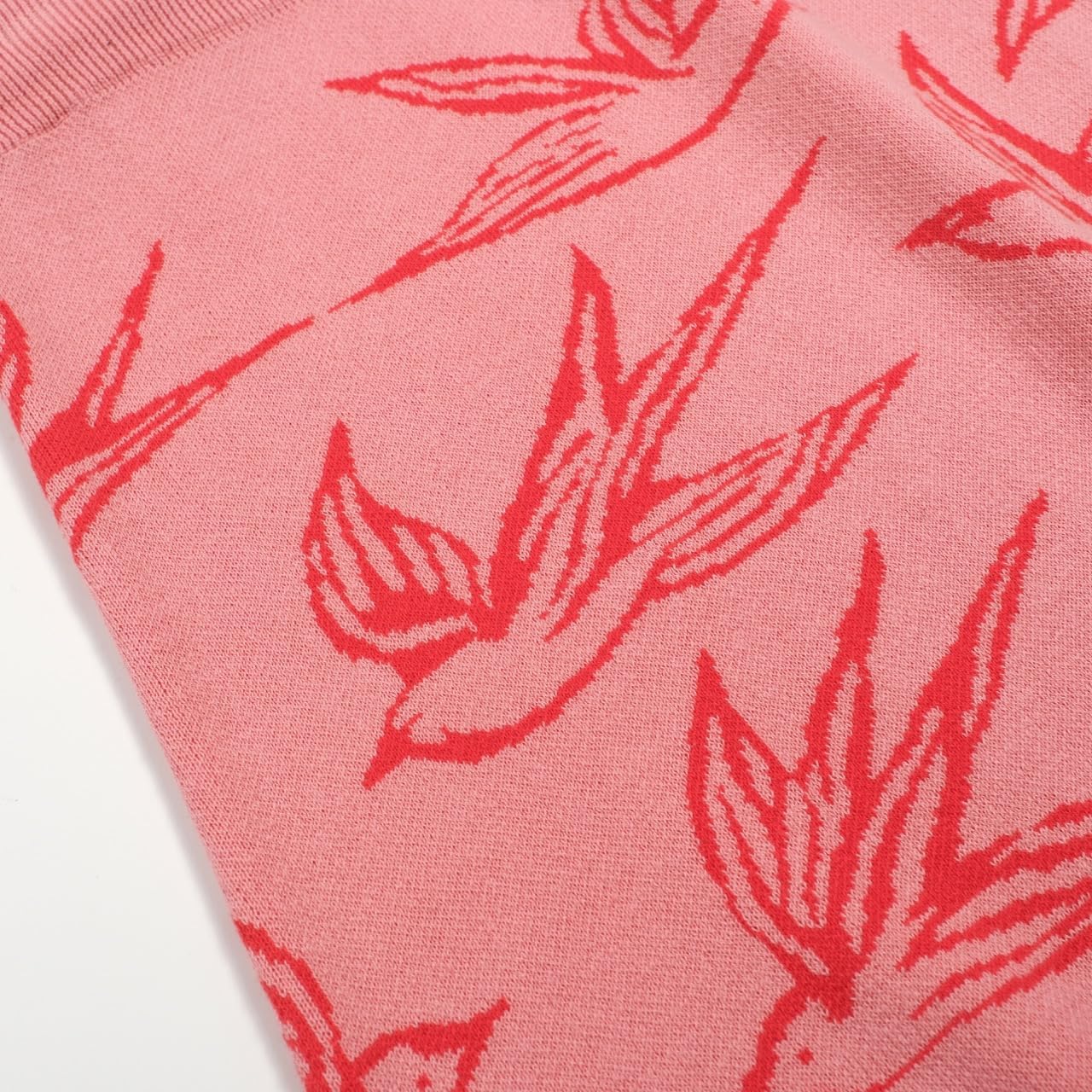 OXKnit Knittd Midi Skirts for Women, 1960s Mod Style Casual Retro Birds Pattern High Waist A Line Cotton Pink Skirts - Image 4