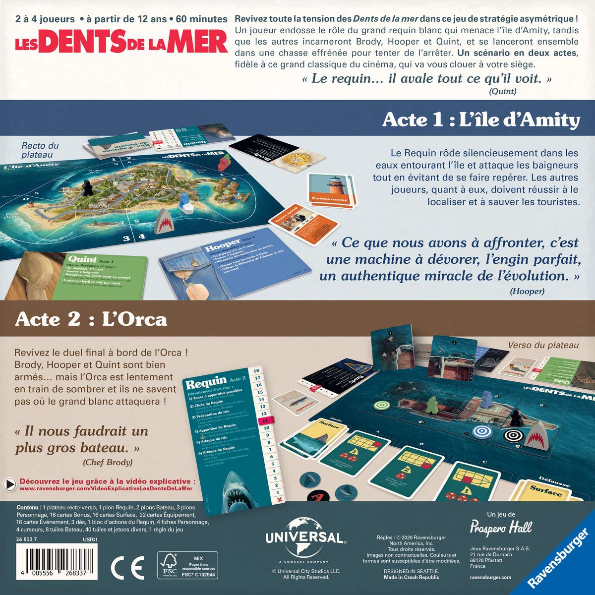 Ravensburger - Les Dents de la mer - Film culte Spielberg - Jeu de stratégie - 26833-2 à 4 Joueurs - Adultes et Enfants à partir de 12 Ans