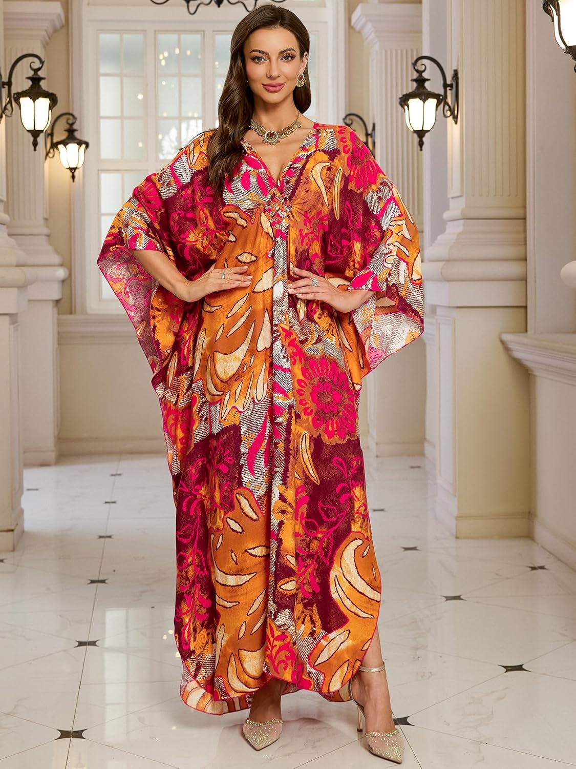 Boho Kaftan Plus Size Dress for Women, Batwing Sleeve Beach Cover Up, Casual Loose-Fit Loungewear and Swimsuit Dress - Image 2