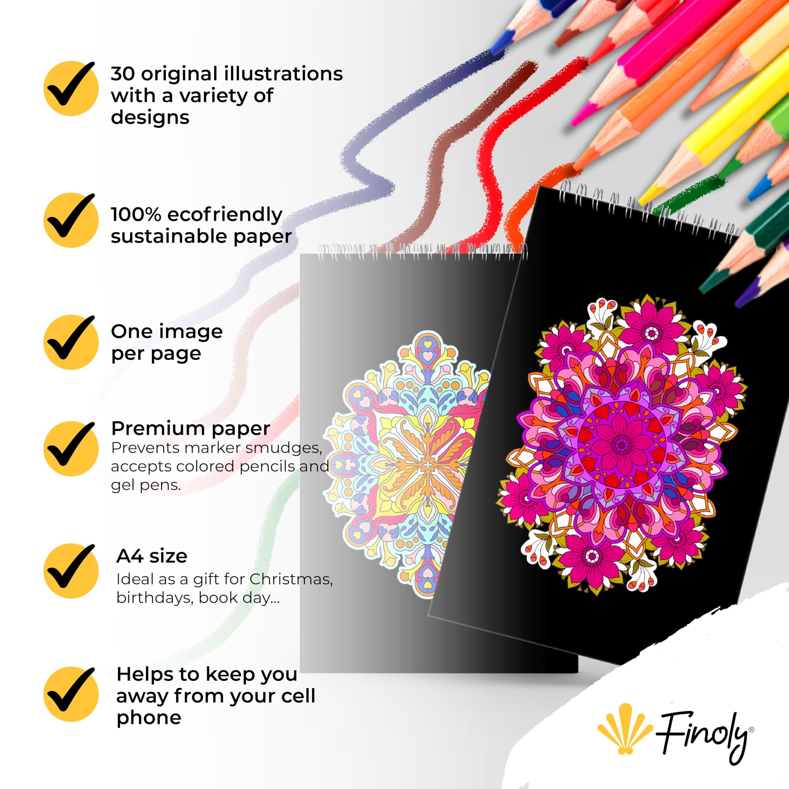 Finoly Mandala Colouring Book Creativity and Mindfulness, Night VOL 2 - Image 2