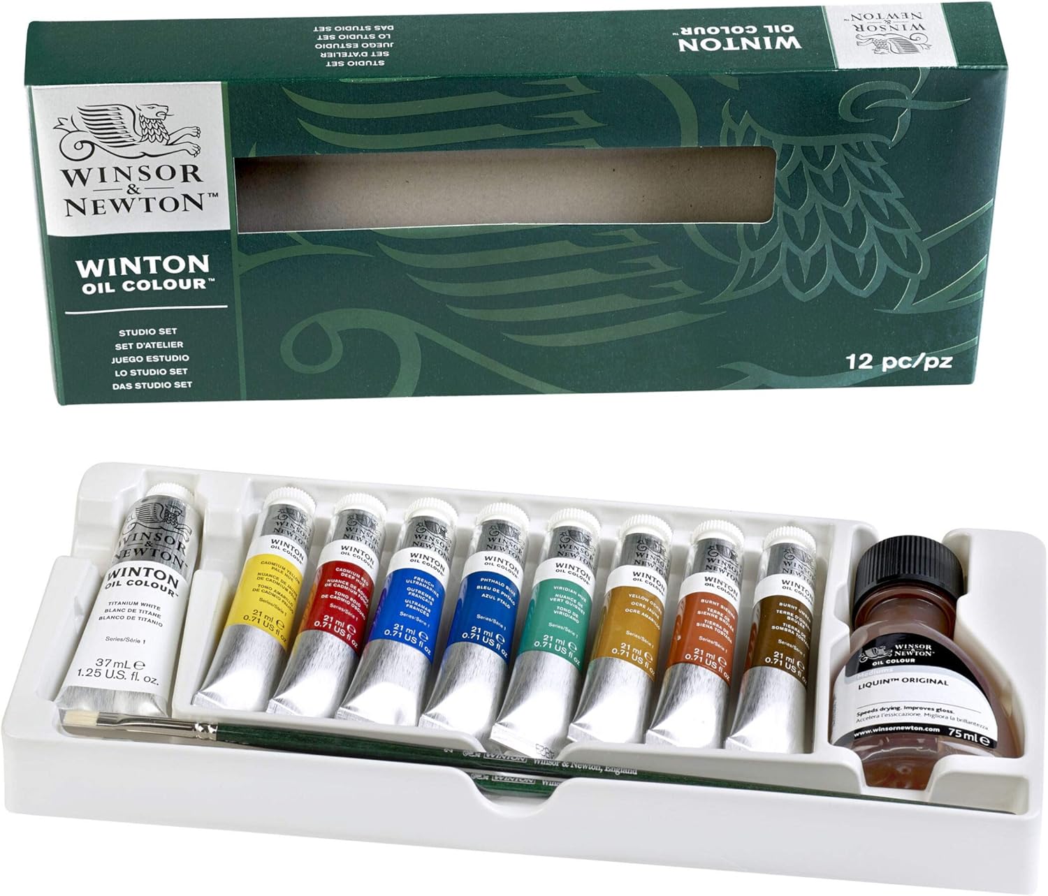 Winsor & Newton Winton Oil Color Paint, Studio Set, 10 x 37ml Tubes, Blue,Red,White, 12 Piece Set