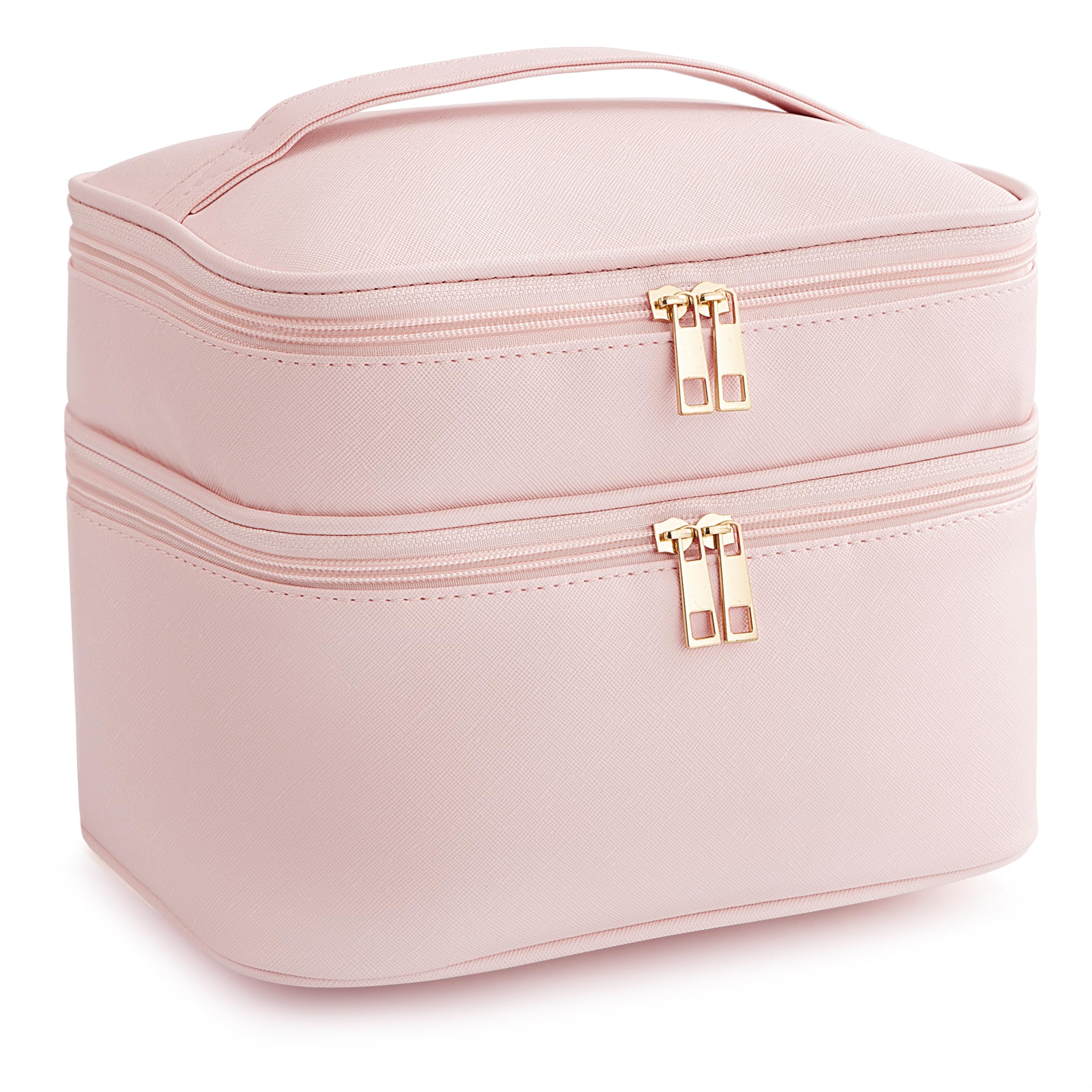 HBlife Double Layer Travel Makeup Bag Portable Cute Leather Cosmetic Bag Large Make Up Bag Makeup Case Organizer Toiletry Bag for Women Girls with