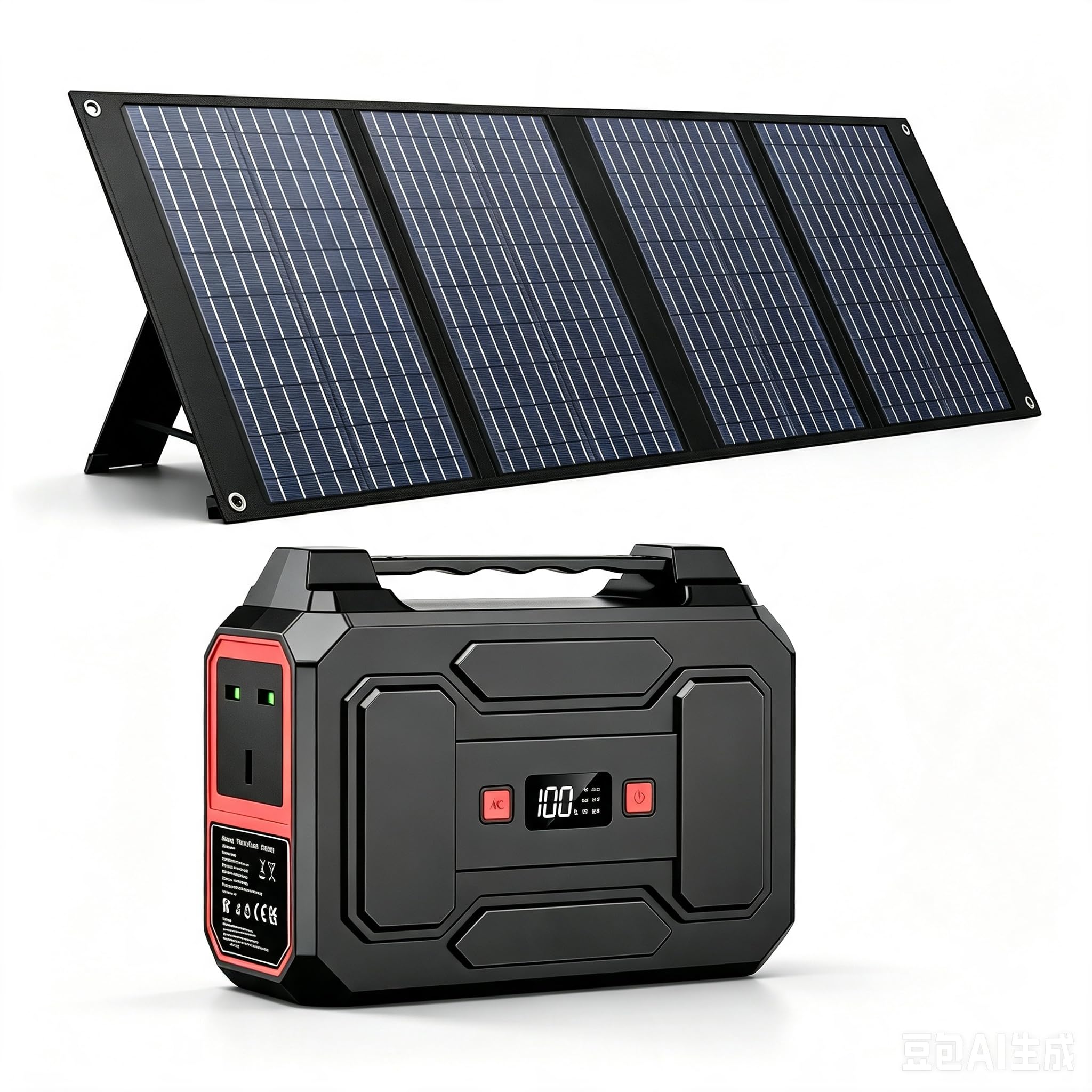 POWKEY 99Wh Portable Power Station with 40W Solar Panel,Camping,Red