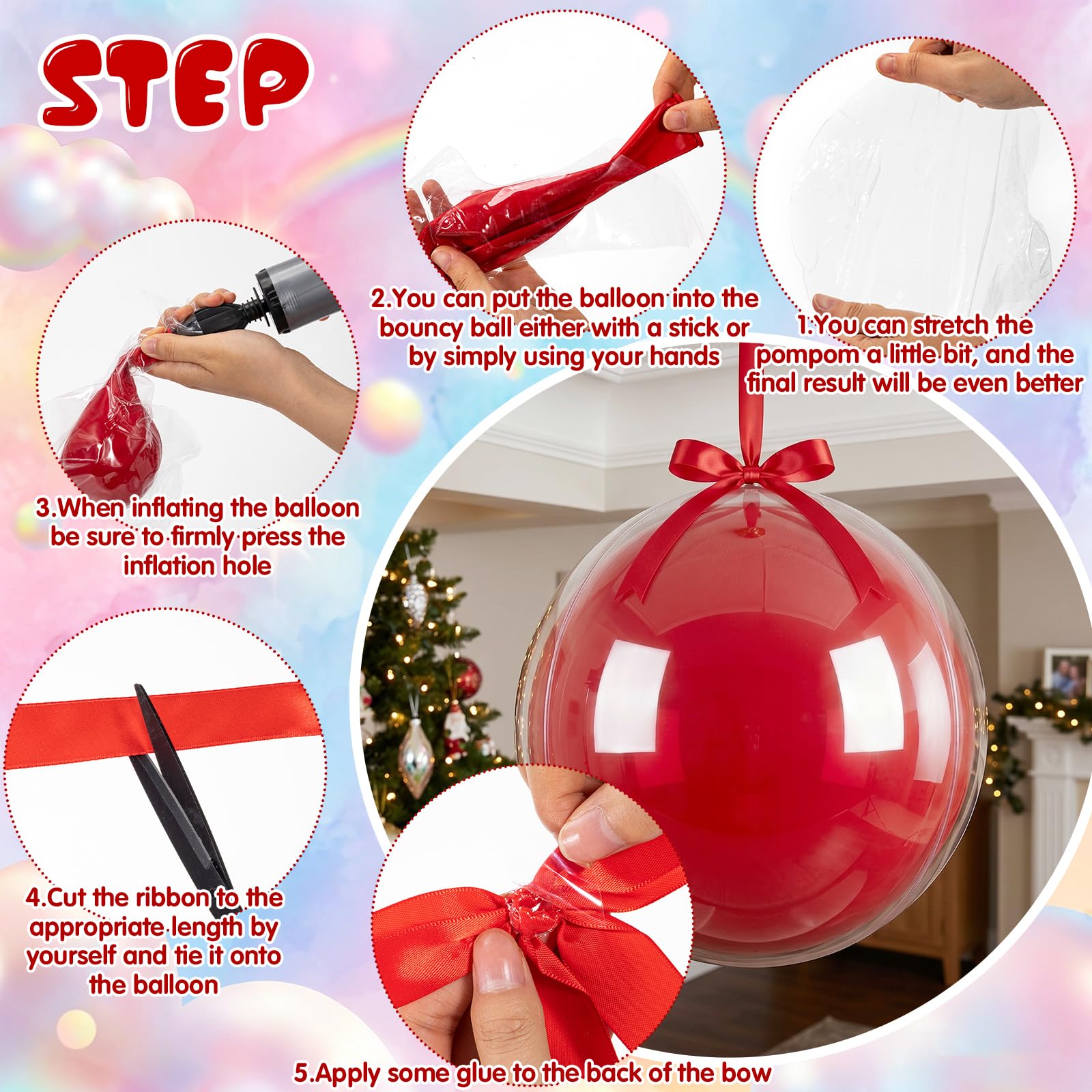 TaoBary Set di 30 palloncini colorati e trasparenti da appendere al soffitto, 56/45 cm, con fiocchi di raso e nastri sfusi per estate, ritorno a scuola, compleanni, feste di nozze