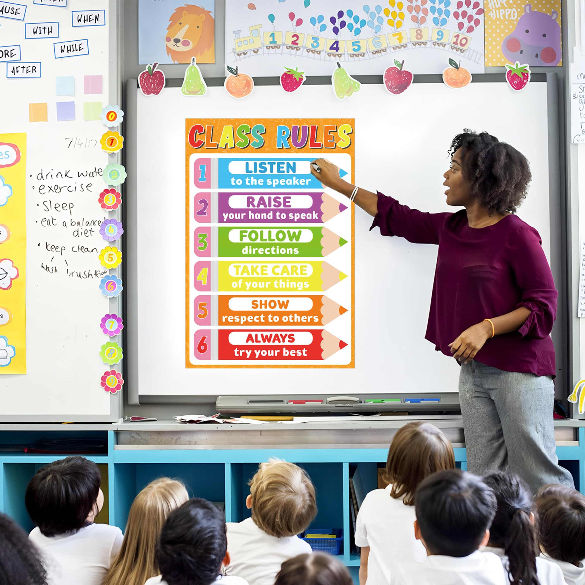 Colorful Pencil Classroom Rules Poster Class Rules Posters for Classroom Decor Motivational Educational Poster Laminated Inspirational Posters for Elementary Preschool Back to School Teacher Supplies - Image 5
