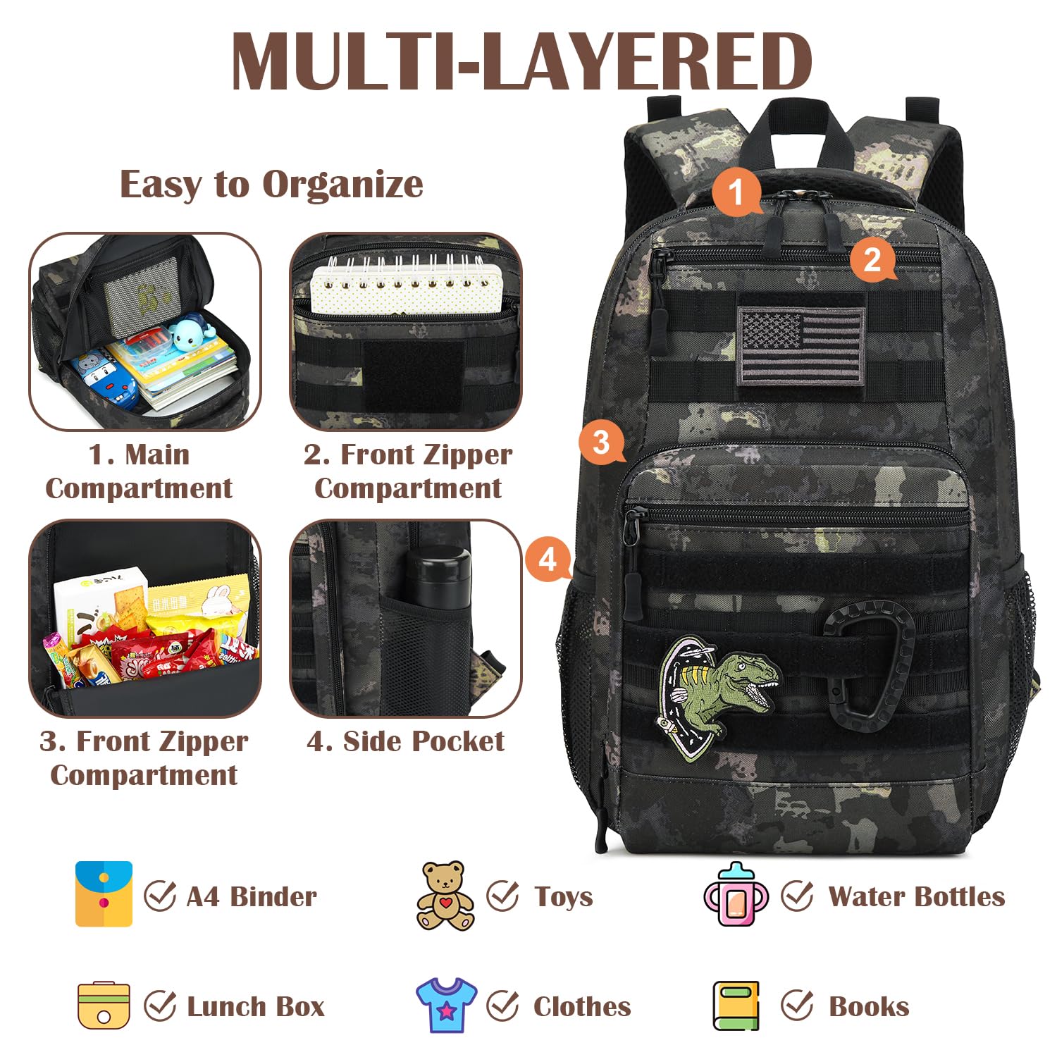 Mochila táctica para niños, mochila militar Molle para niños, mochila para escuela, al aire libre, camping