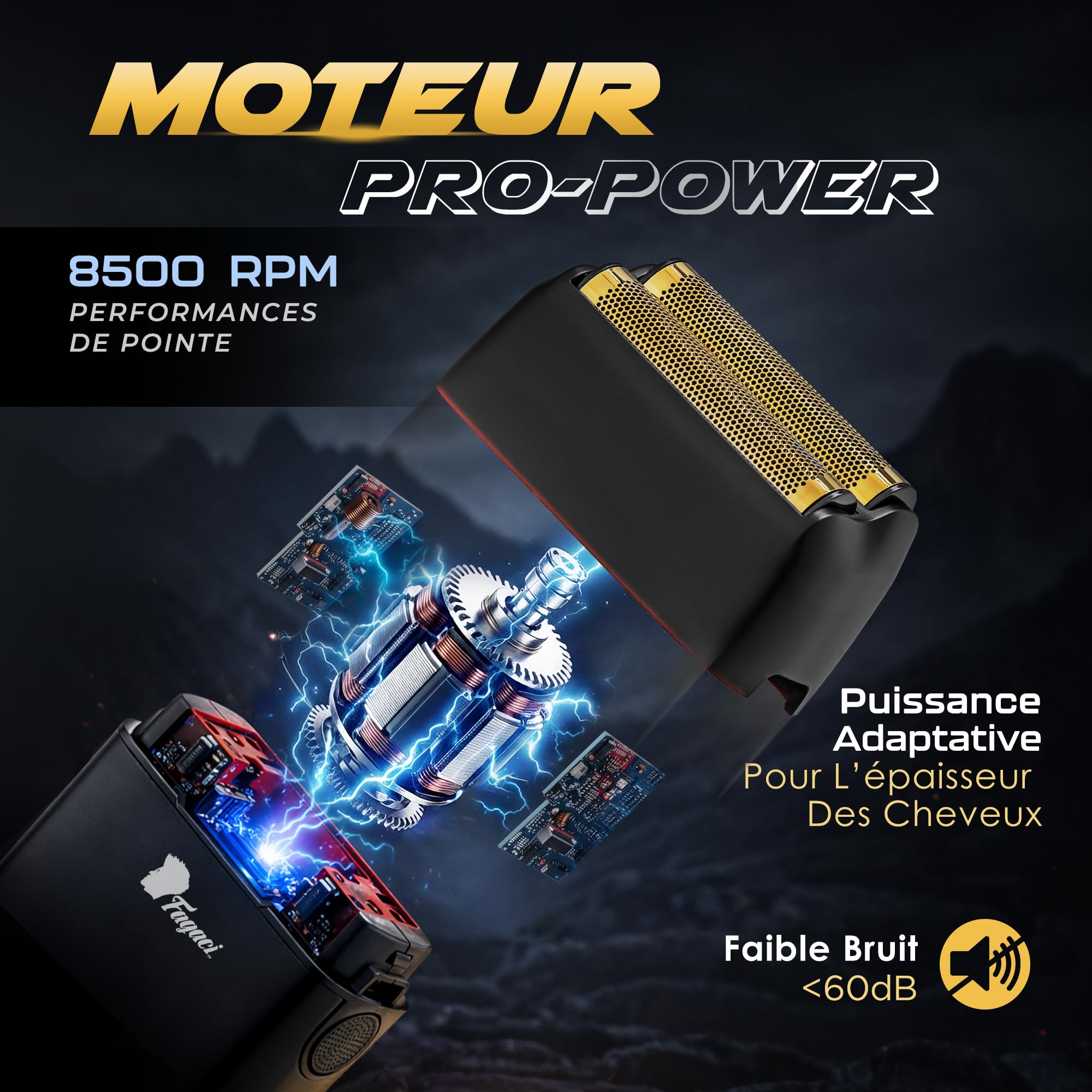 Fagaci Rasoir à Grille Homme avec Rasage Ultra Lisse, Rasoir Barbe Homme Électrique Zéro irritation, Foil Shaver 8500 tr/min à couple élevé avec 3h d’autonomie, Nettoyage Facile