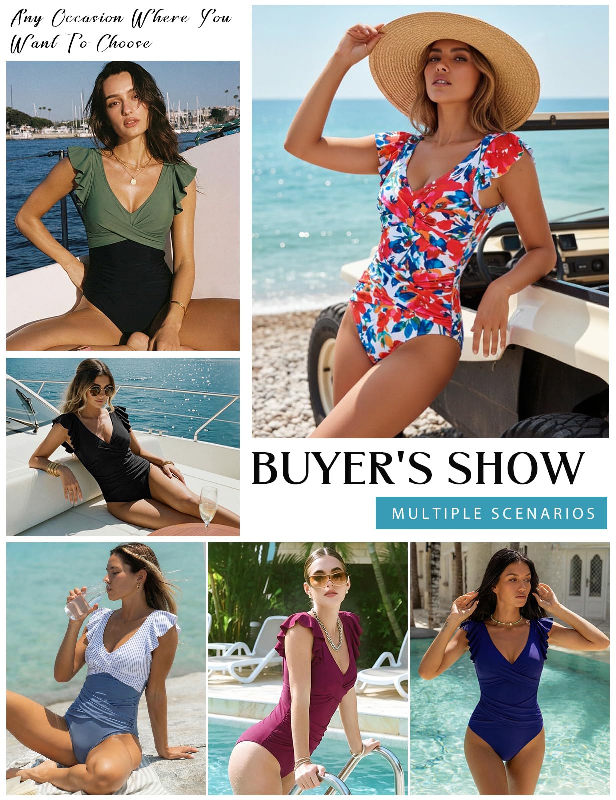 Nadeer Bañador Mujer Reductor Barriga Bañador Una Pieza Manga con Volantes Sexy Push Up Doble Cruz Traje de Baño Vientre Plano para Playa