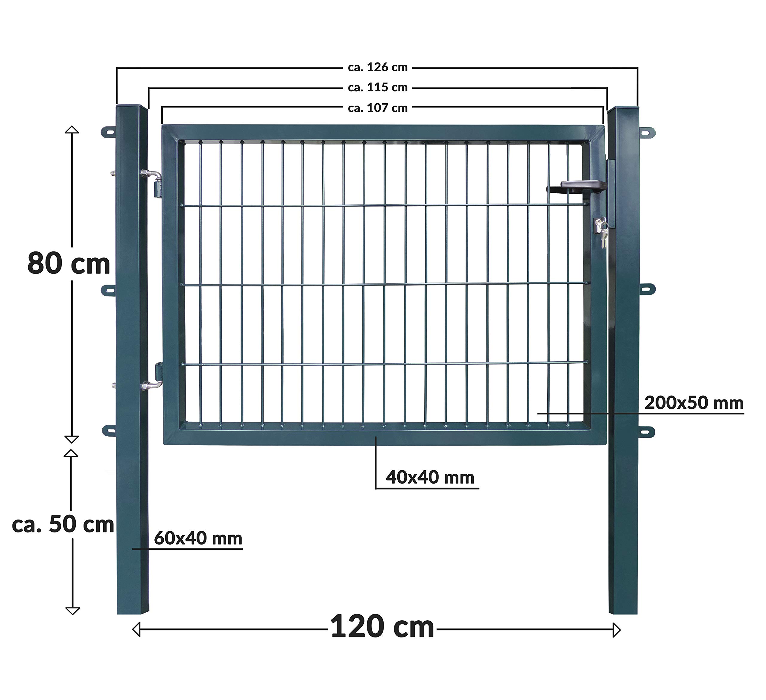 Koll Living - Cancello da giardino per recinzione, larghezza 120 cm, colore e altezza a scelta, con pali e materiale di fissaggio (altezza 80 x larghezza 120 cm, antracite)