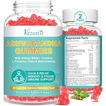 2 Pack Ashwagandha Gummies with Turmeric GABA Mood Energy and Immune Support, Strawberry Flavor 120 Cts