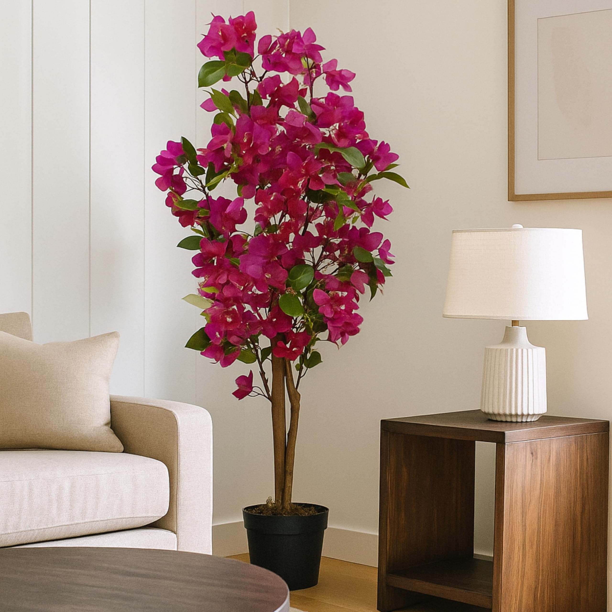 Ilan Artificial Bougainvillea Plant with Pot, Tall Faux Tree with Pink Flowers, Realistic Indoor Decorative Plant for Home & Office, Lifelike Bougainvillea, Corner Styling (4ft)-image-25