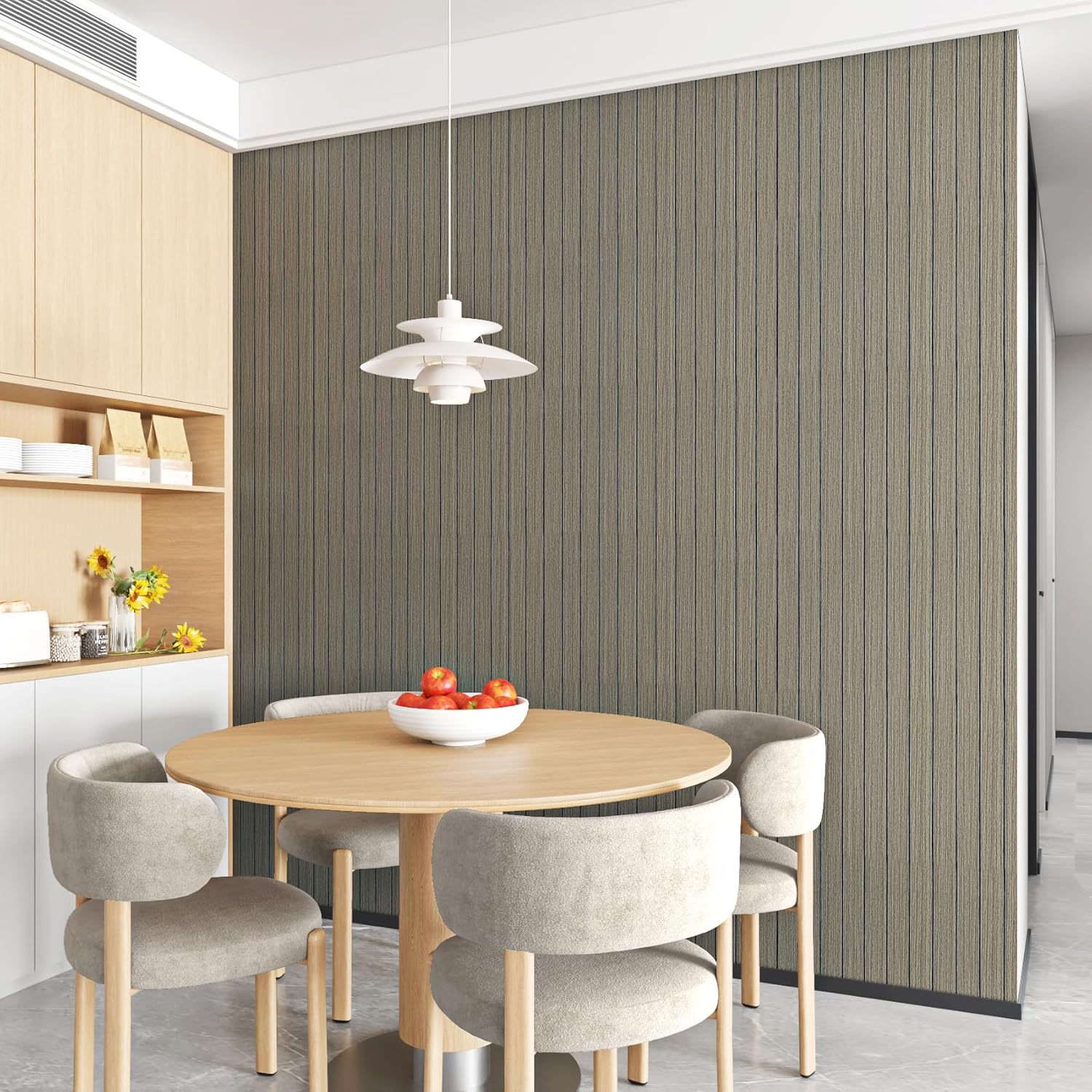 Stickyart 3D Wall Panels Peel and Stick 23.6"X 196.8" PVC Slat Wood Wall Panel Stick on Faux Grey Wood Grain Slat Paneling Wallpaper Acoustic Waterproof for Living Room Interior Walls Ceiling Decor