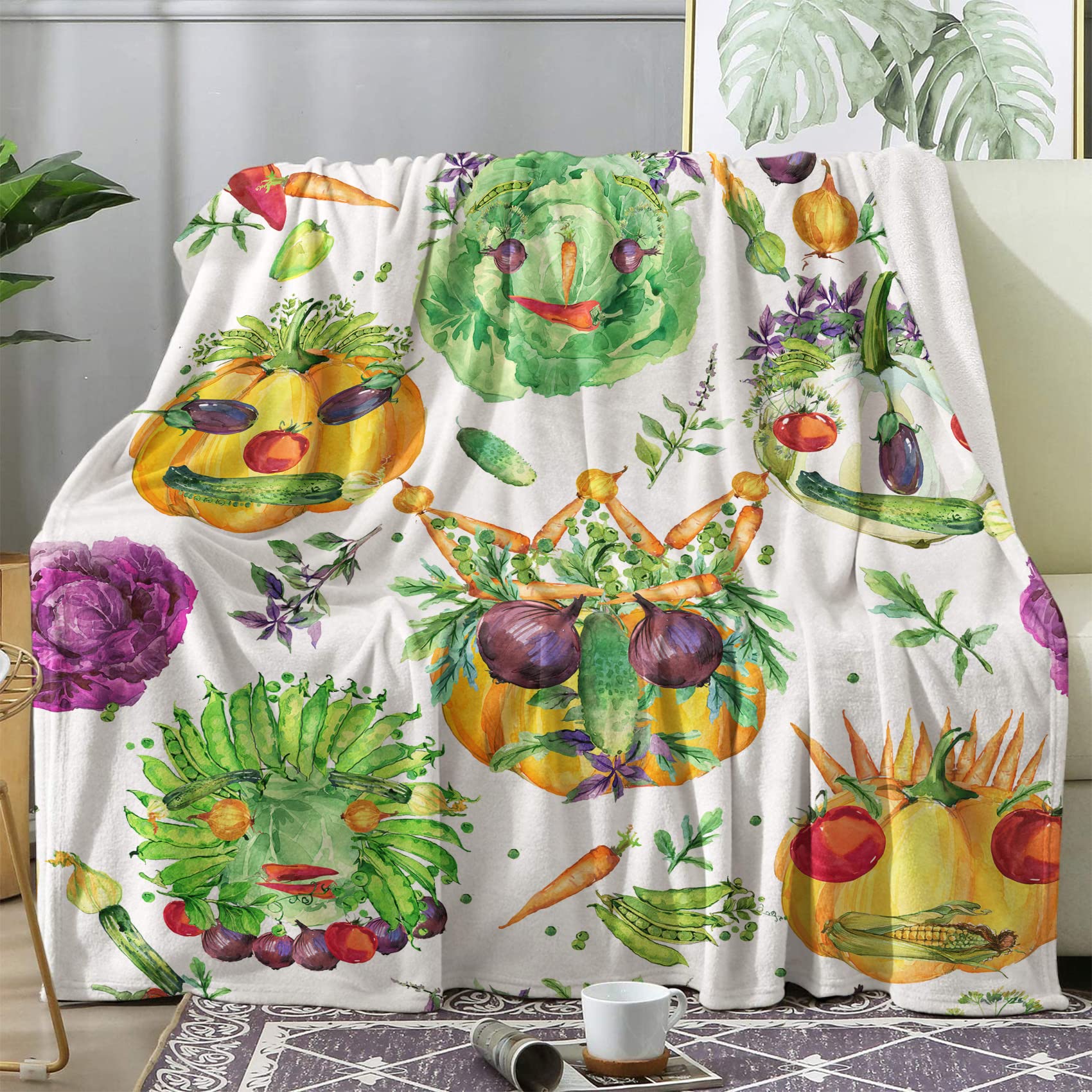 Plaid légume couverture polaire multicolore grand jeté de canapé flanelle