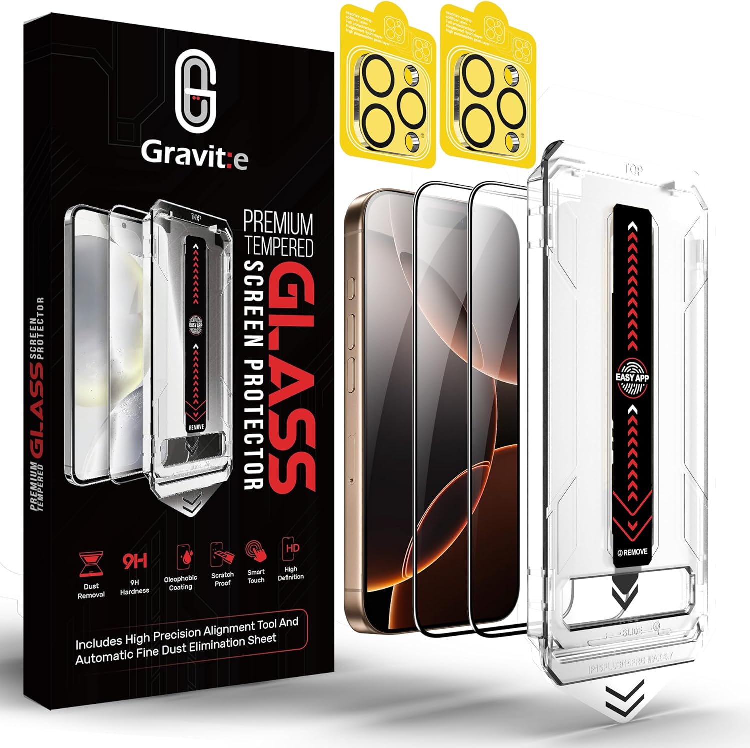 Gravit:e Screen Protector for iPhone, 9H Tempered Glass,...
