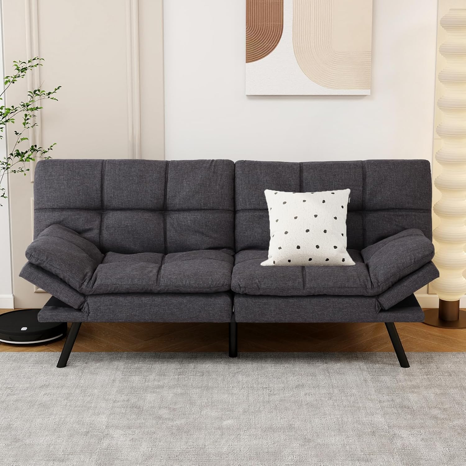 MUUEGM Convertible Memory Foam Sofa Bed,71" Futons Couch Bed with Adjustable Backrest & Armrests，Folding Futon Loveseat Sleeper for Living Room,Bedroom,Office,Small Space,Charcoal Grey
