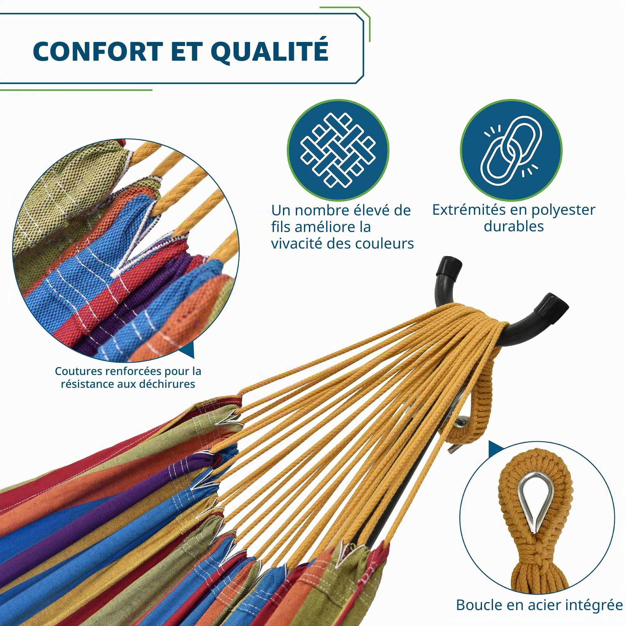 Vivere C8SPCT-20 Double hamac Coton avec Solide Support en pin - Tropical