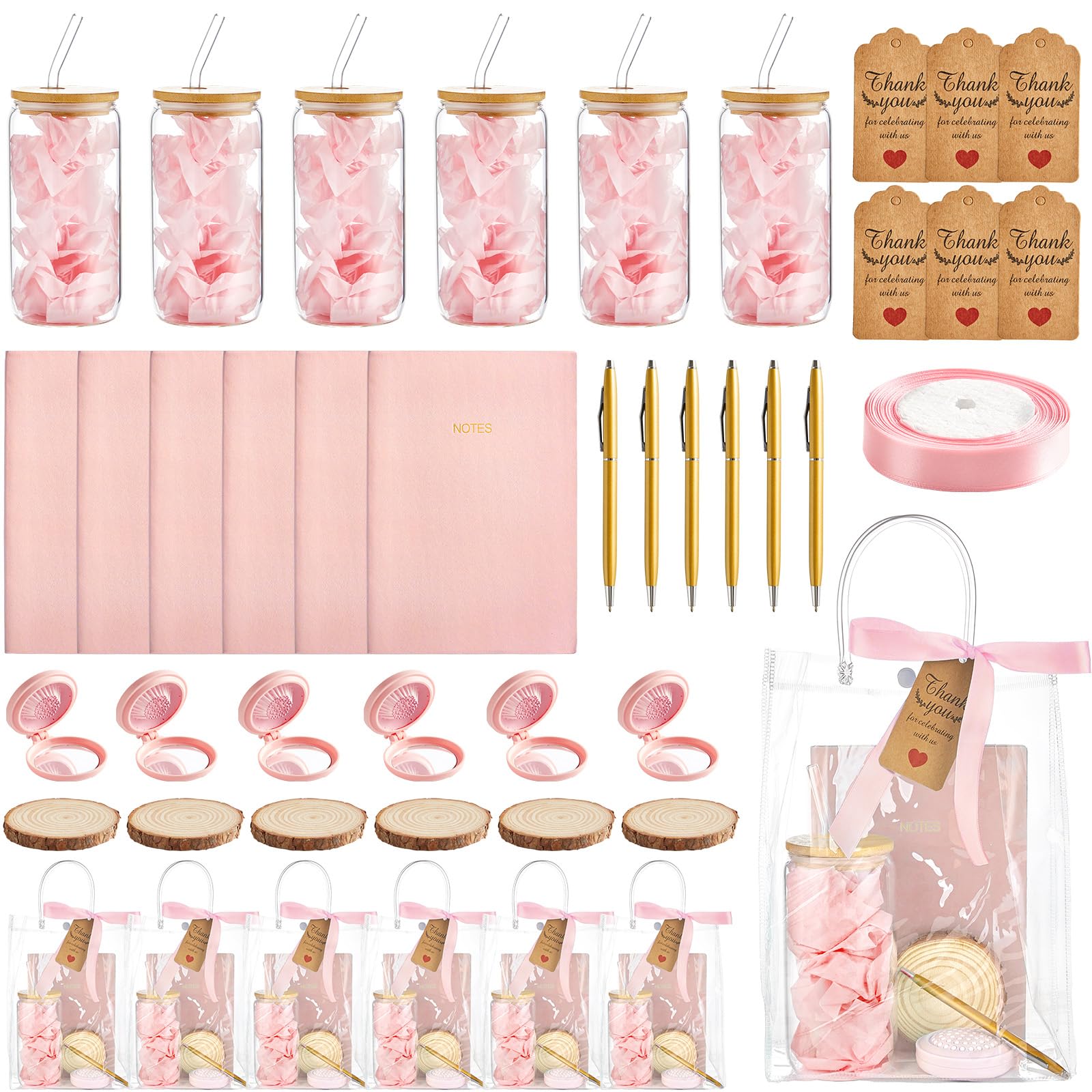 Lot de 6 prix de fête prénatale avec tasses en verre et carnets