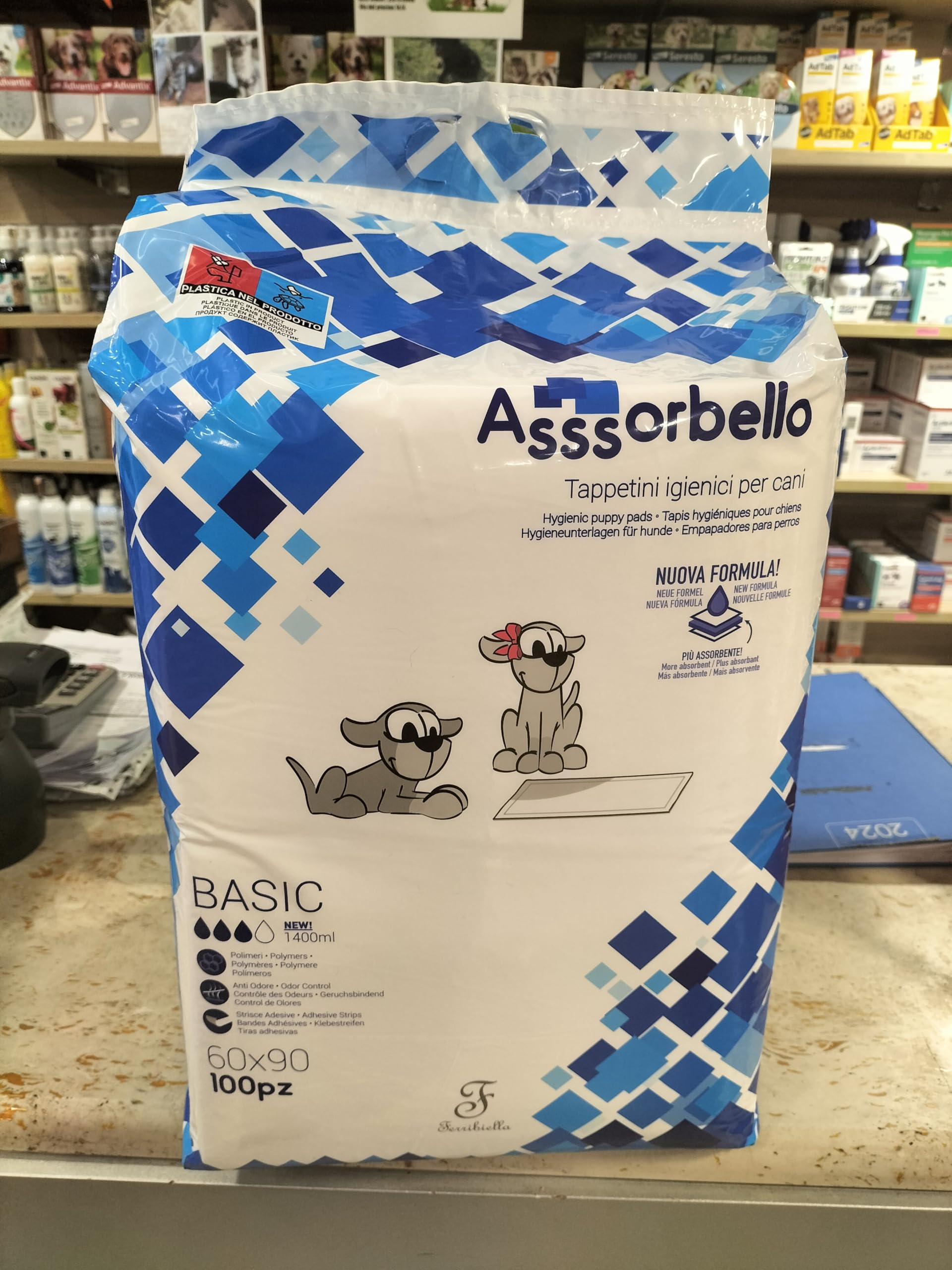 Ferribiella IGN021 Asssorbello - Tappetini igienici pe cani, Basic, 60 x 90 cm, Confezione di 2 buste (2 x 100 pezzi)