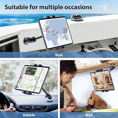 Miniatura 7 de CreaDream Soporte de tablet para automóvil, soporte de aluminio para tableta para camión, ángulo ajustable con base de taladro, soporte para iPad de