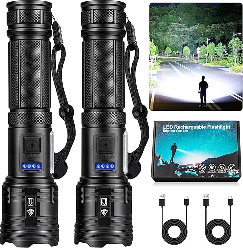 Miniatura 1 de Linternas LED recargables de alto lúmenes, 99,000 lúmenes, linterna súper brillante, 7 modos con luz de trabajo COB, potente luz de flash para