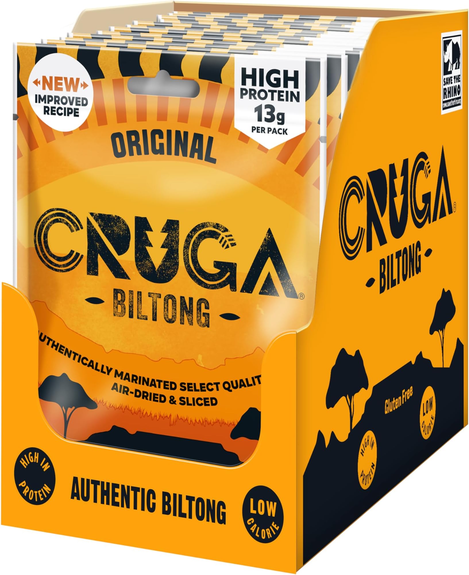 Original Beef Biltong Flavour 12 × 25g Snack Packs – High Protein Gluten Free Spicy Snack – Low Sugar – No Added MSG – Ideal for Gym, Travel, Hiking & Everyday Energy