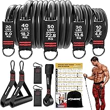 Resistance Bands Set, Expander Fitness with Rubber Handles, Training Poster, Ankle Strap, Door Anchor, Carry Bag, 5 Different Resistance Levels, Ideal for Strength Training