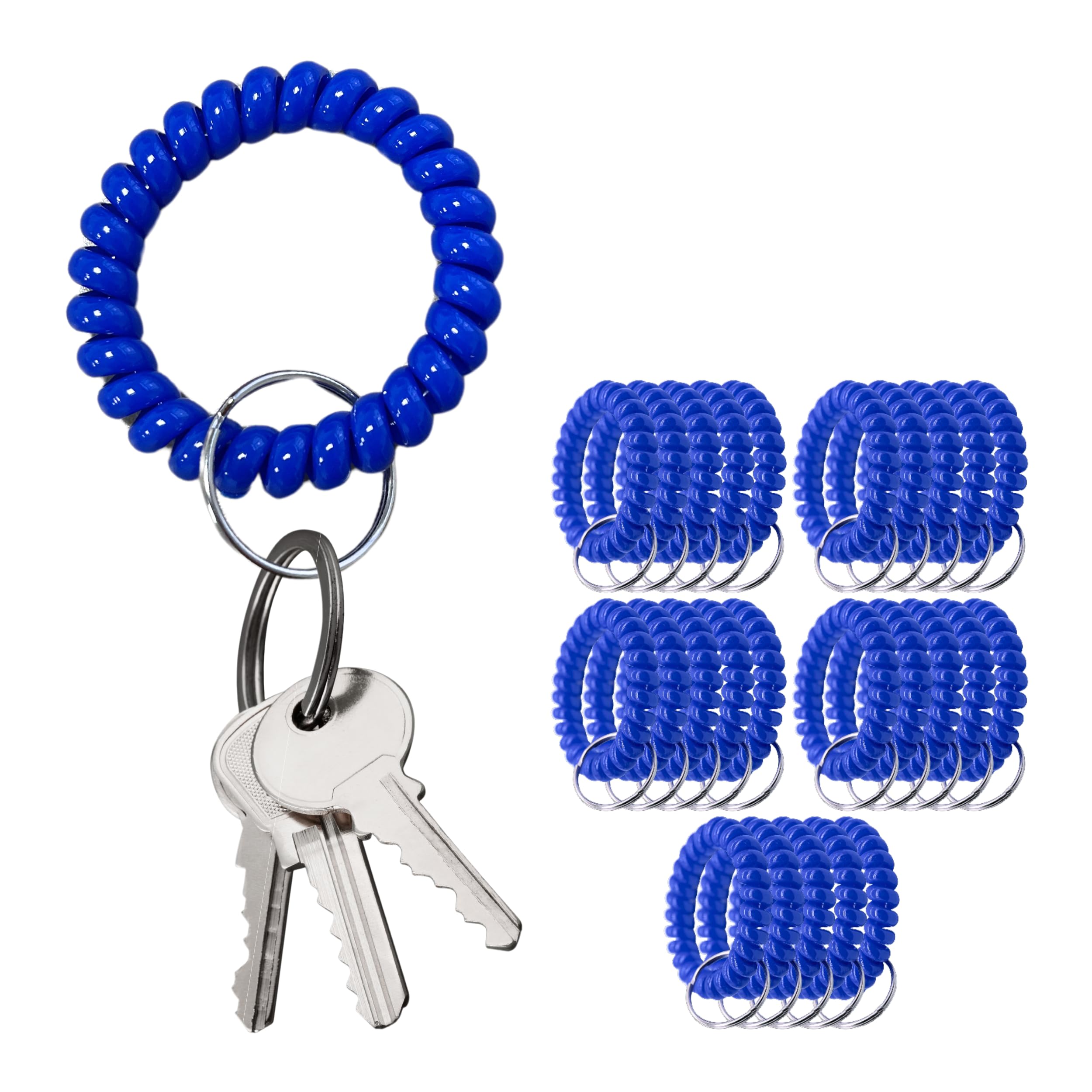 YARRD Pack of 25 Blue Wristlet Badge Holder – Elastic Keychain Wristband Stretchable Spiral Bracelet Holder for Gym Pool Spring Spiral Coil