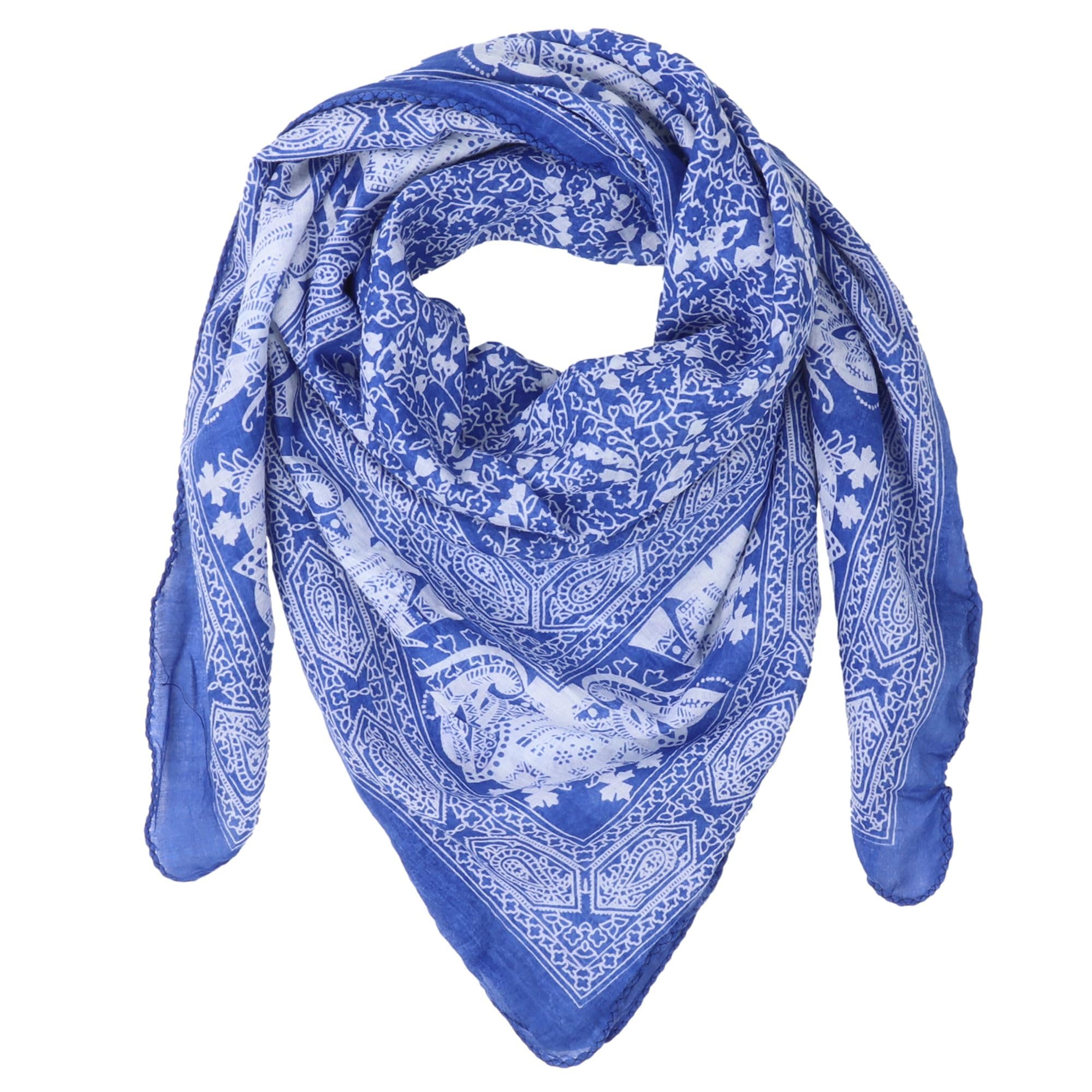 Freak Scene Cotton Scarf - Elephant - blue white - squared kerchief